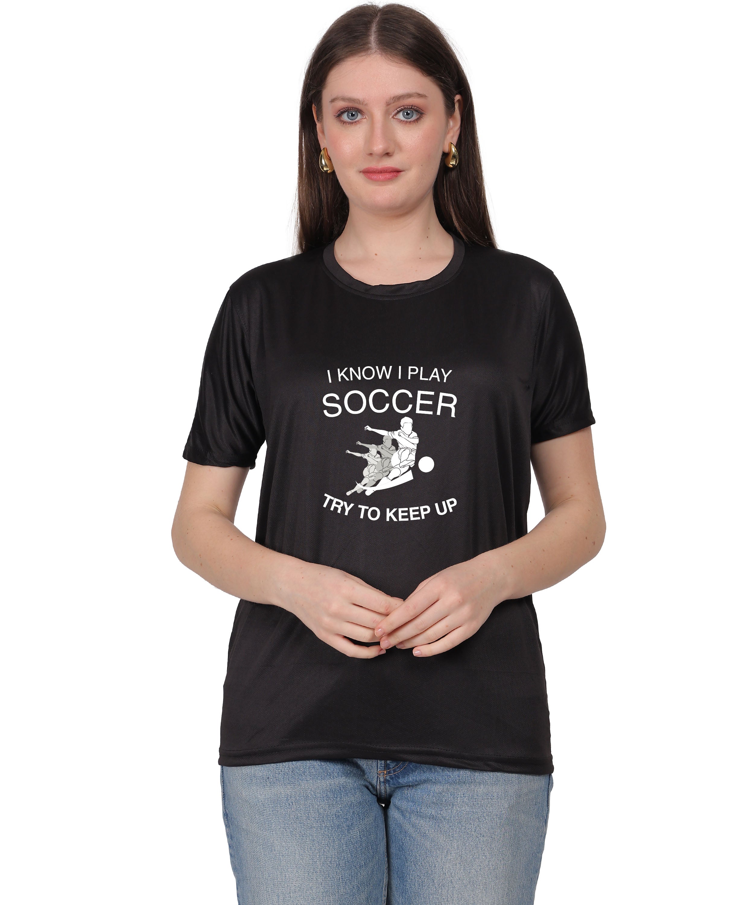 Soccer Graphic T-Shirt, I Know I Play Soccer Try to Keep Up Design, Red, Short Sleeve
