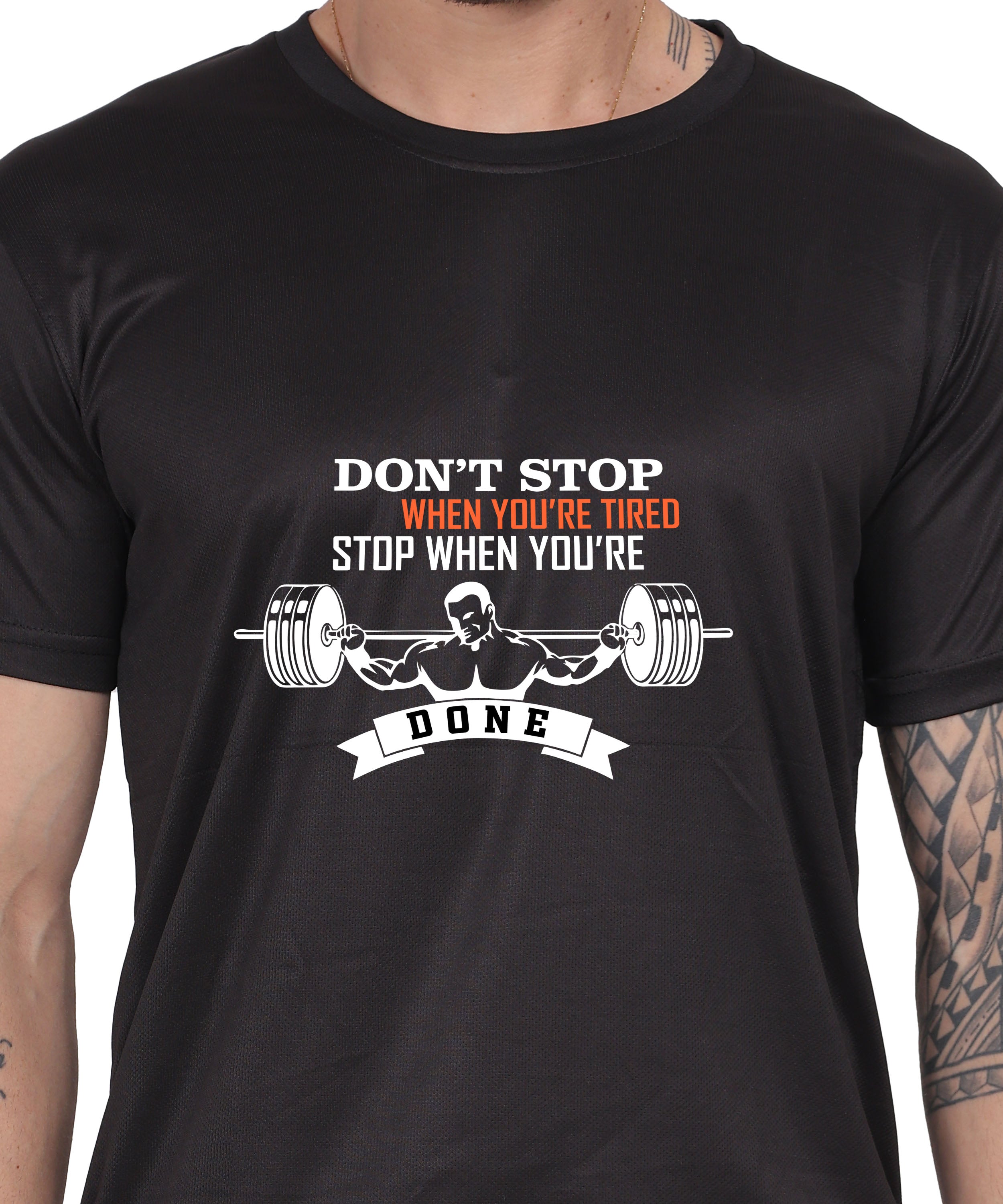 Motivational Gym Workout T-Shirt, Cotton, Short Sleeve, Regular Fit, Barbell Design