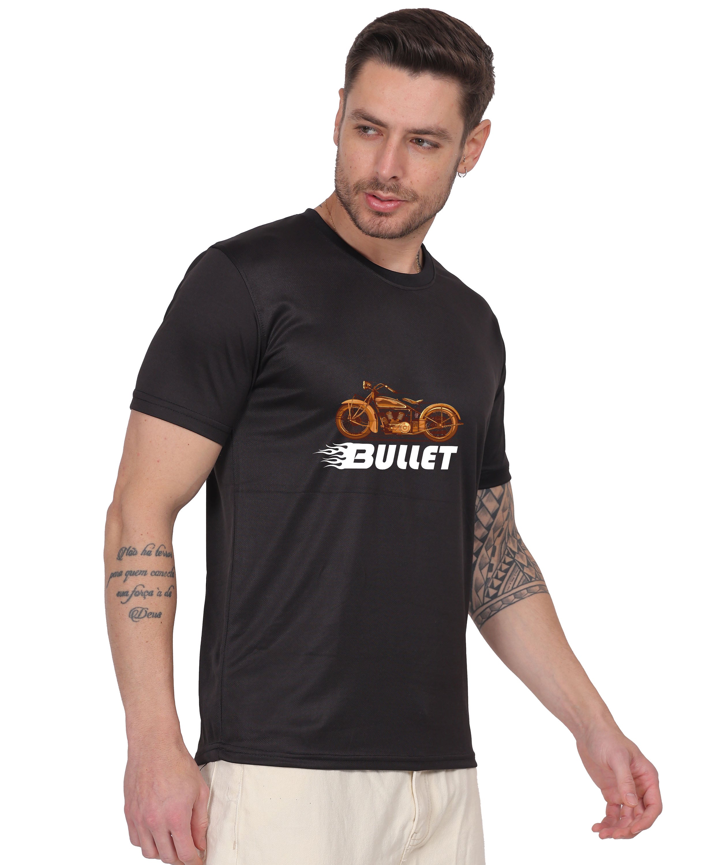 Religious Graphic T-Shirt, Cotton Blend, Short Sleeve Crew Neck, Bullet Design