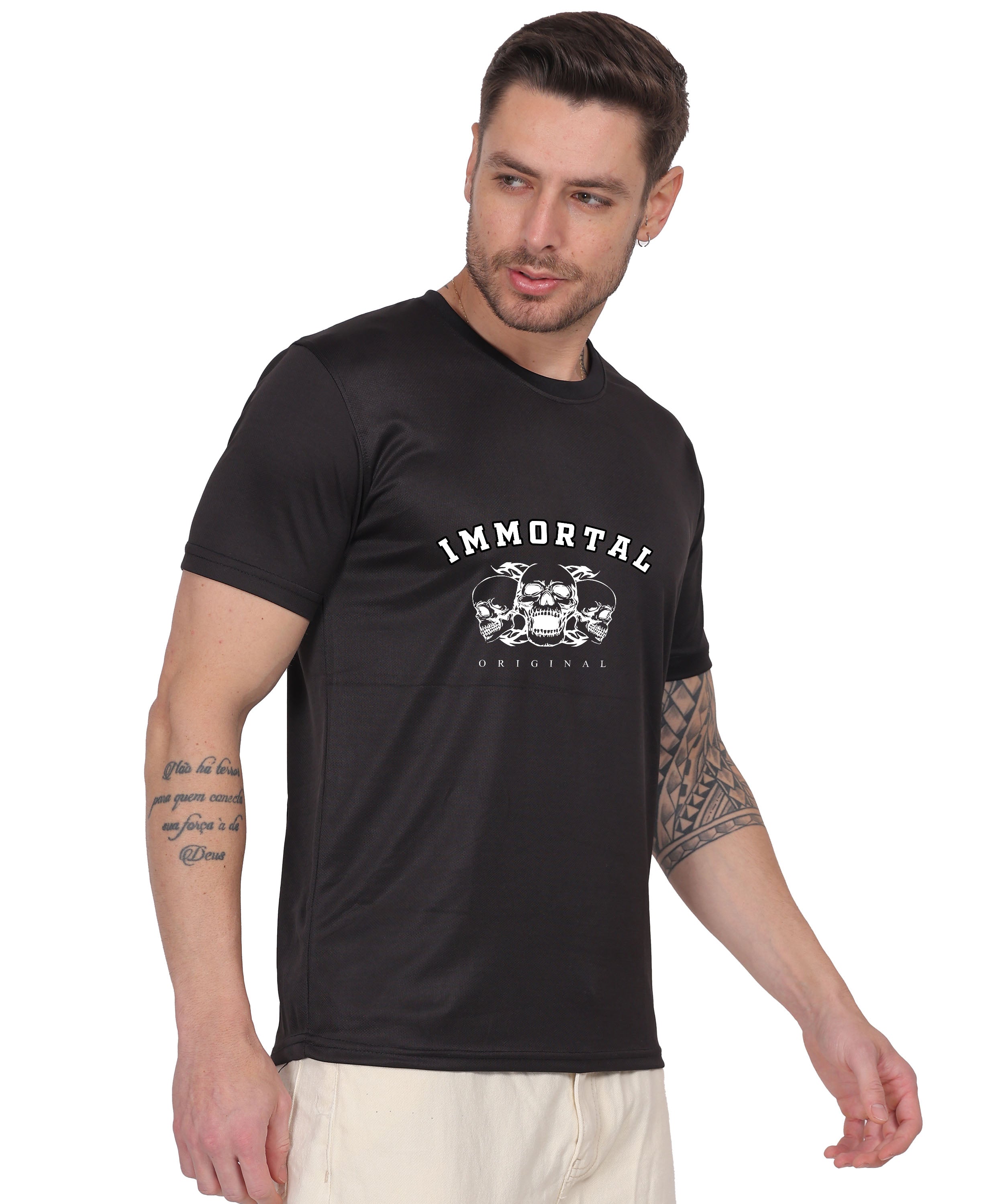IMMORTAL' skull  Print Cotton T-Shirt, Short Sleeve, Crew Neck, Casual Wear