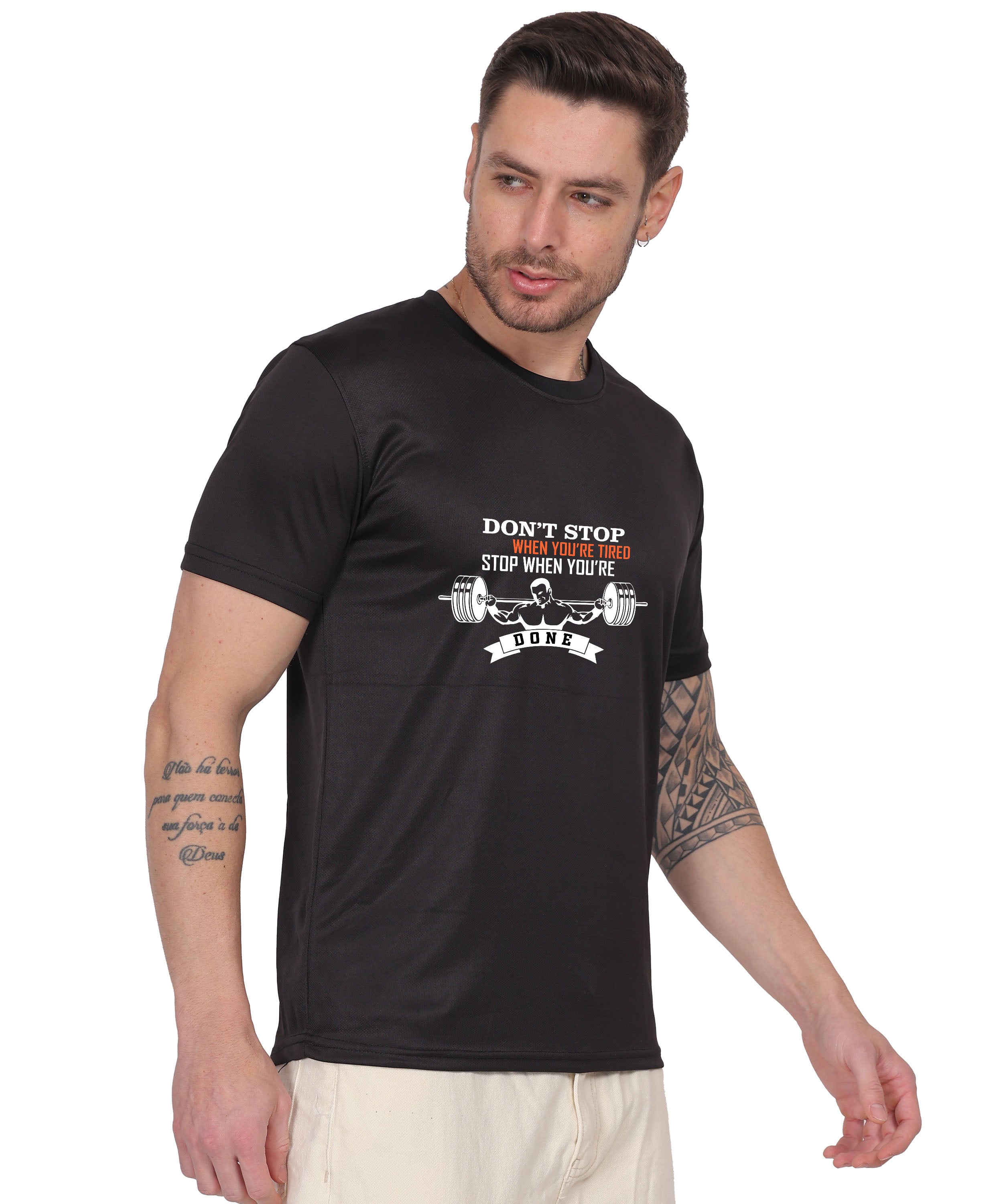 Motivational Gym Workout T-Shirt, Cotton, Short Sleeve, Regular Fit, Barbell Design