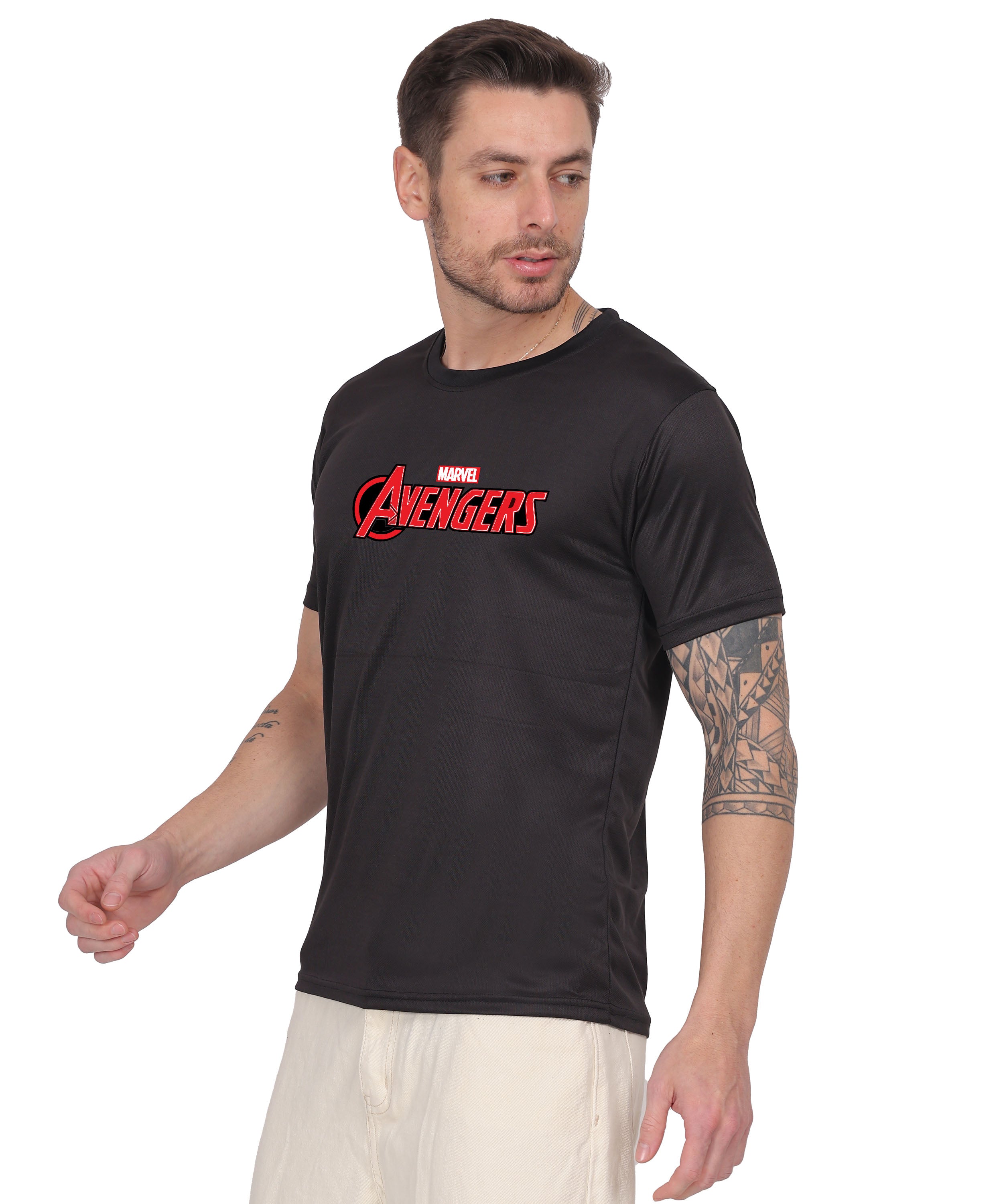 Avengers Graphic Print Cotton T-Shirt, Black, Round Neck, Short Sleeve, Casual Wear