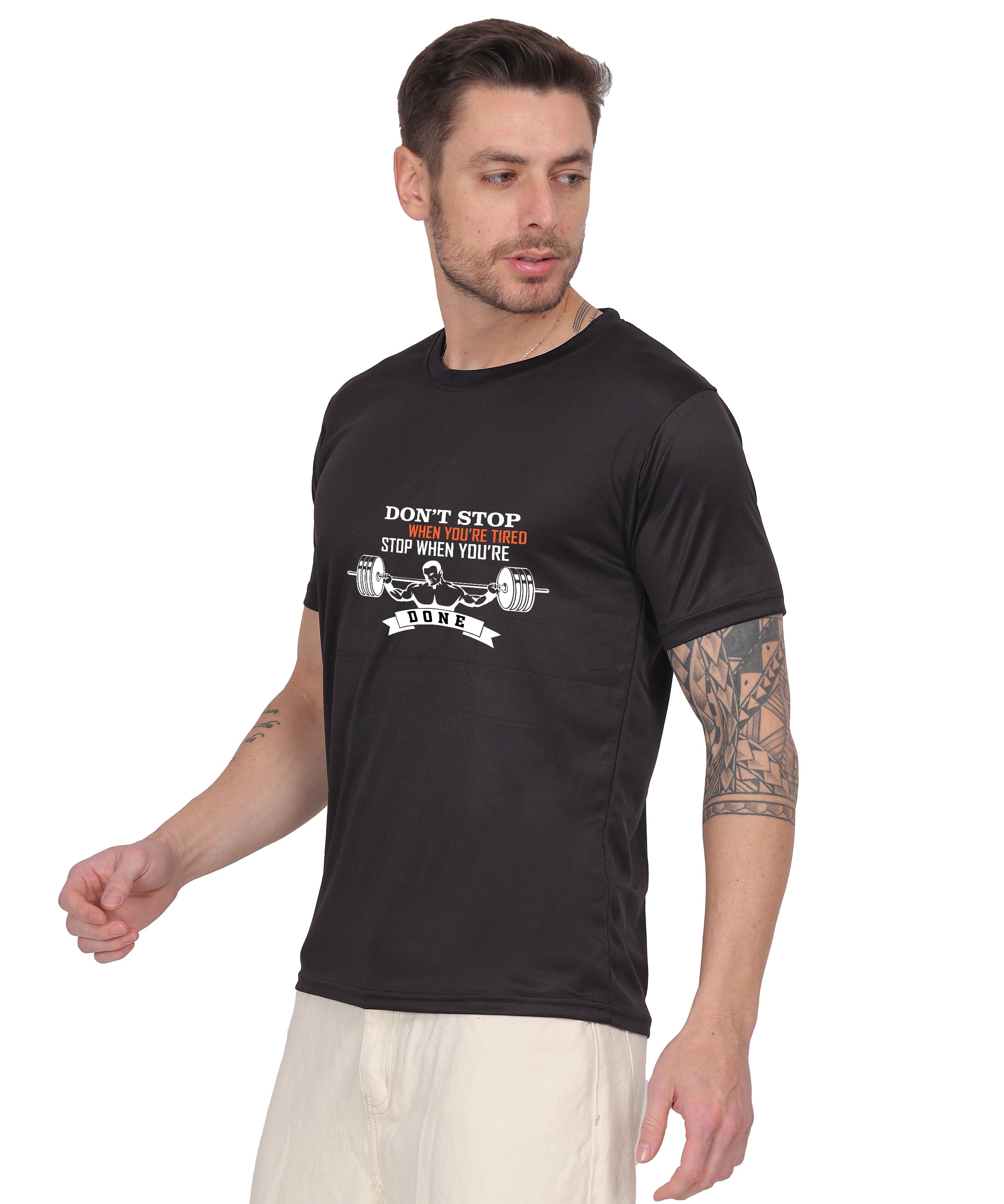 Motivational Gym Workout T-Shirt, Cotton, Short Sleeve, Regular Fit, Barbell Design
