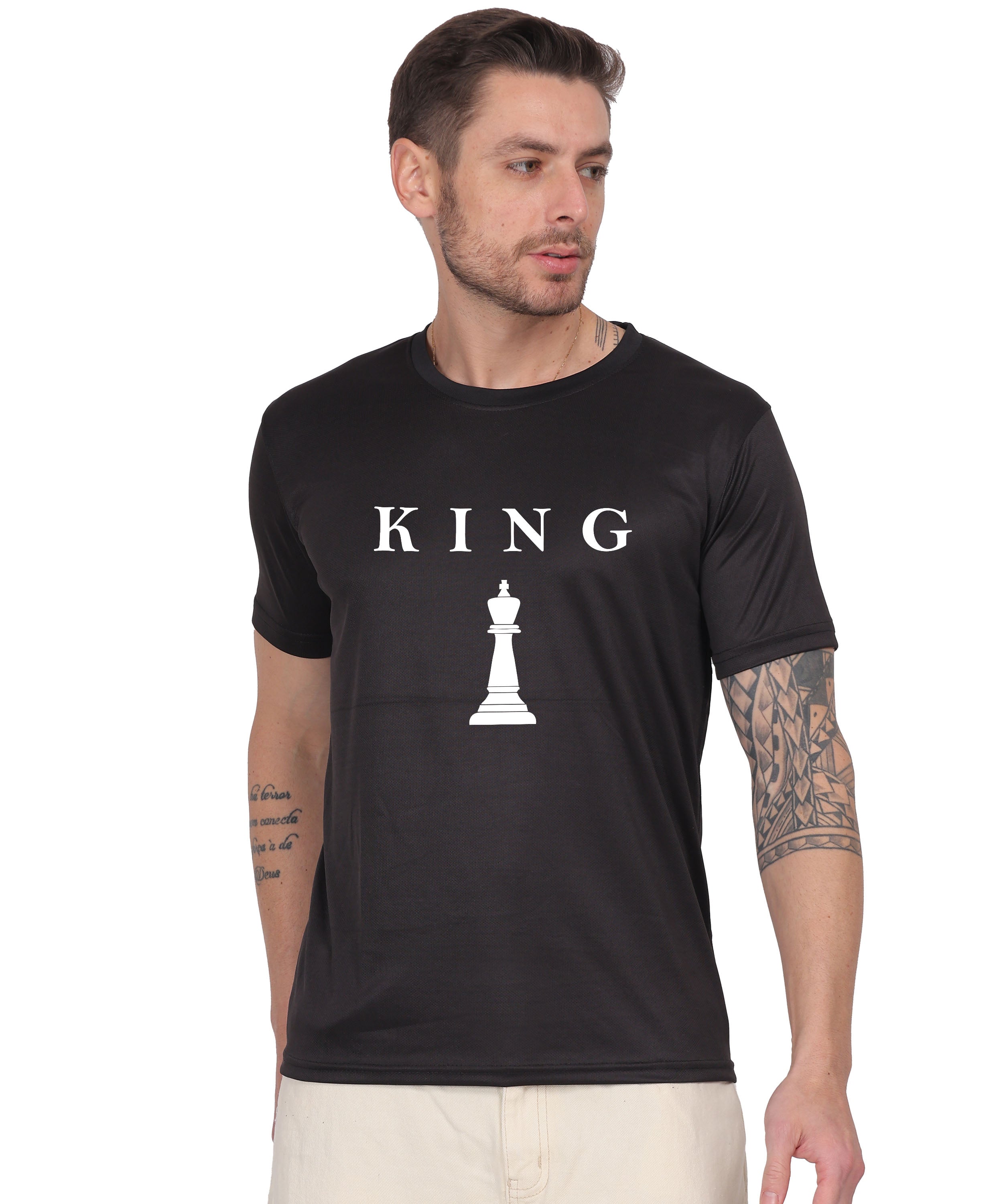 Chess King Graphic Print T-Shirt, Cotton, Round Neck, Short Sleeve, Regular Fit, Casual Wear