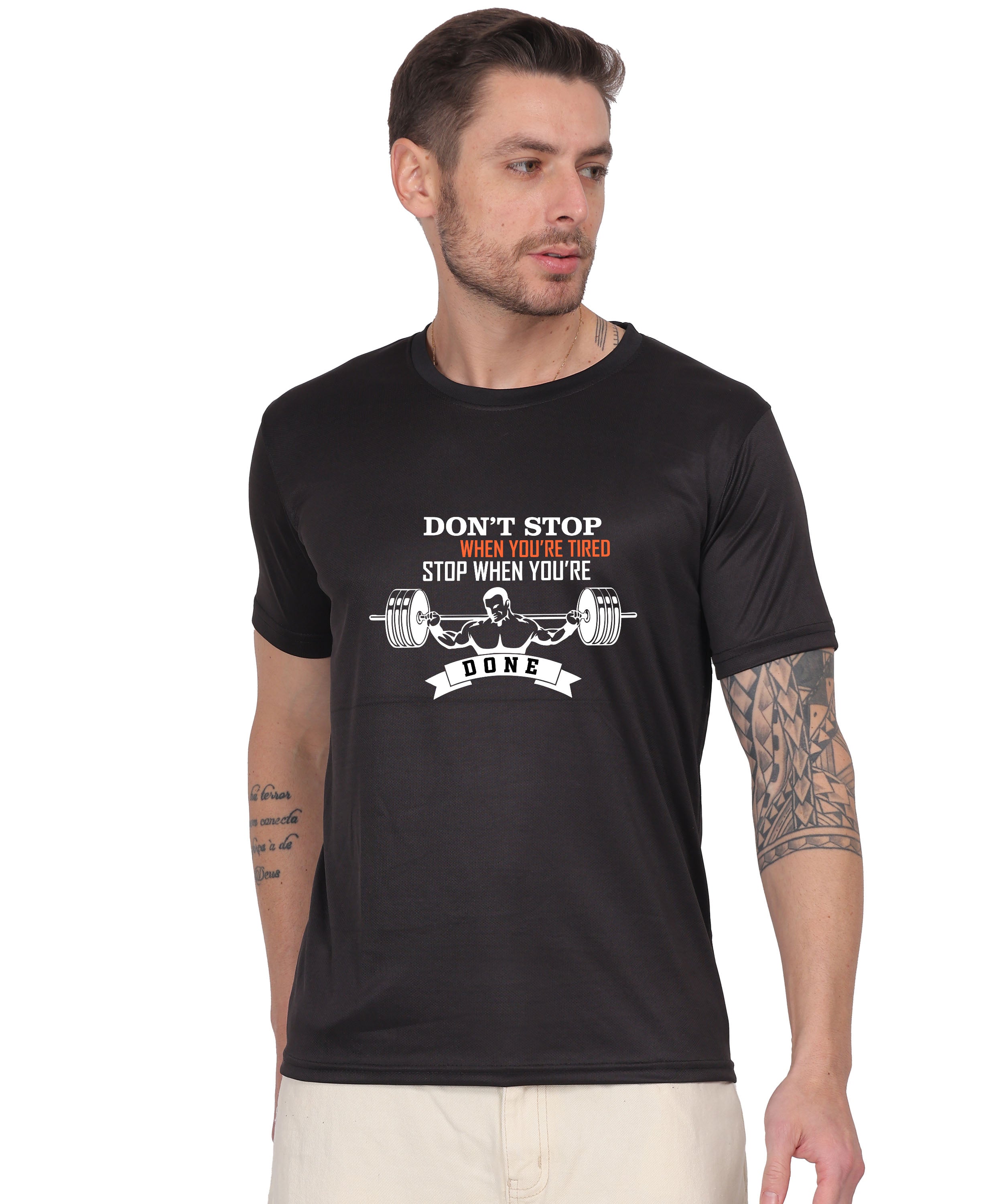 Motivational Gym Workout T-Shirt, Cotton, Short Sleeve, Regular Fit, Barbell Design