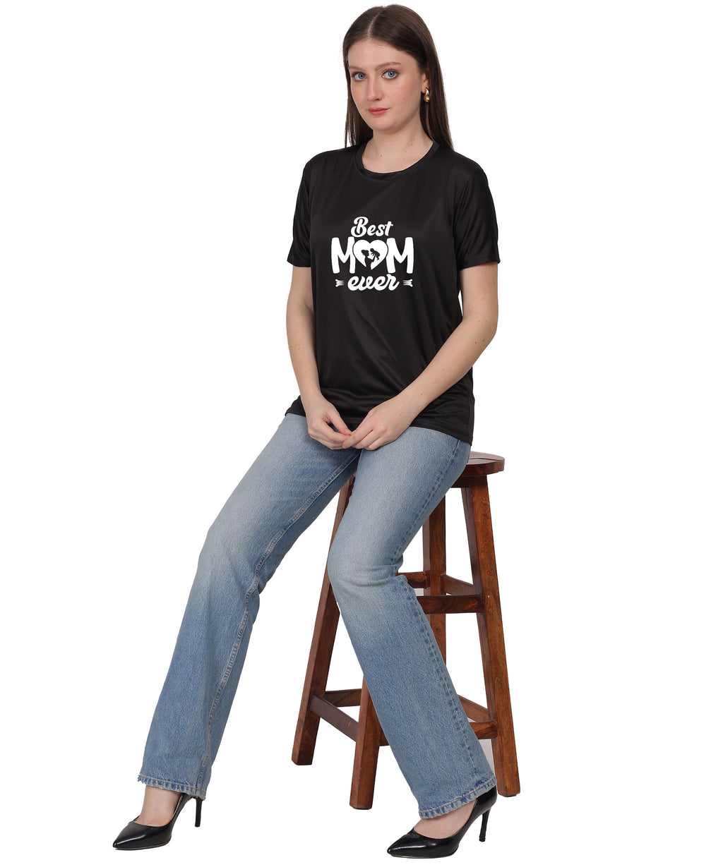 Best Mom Ever Graphic T-Shirt, Black Cotton, Round Neck, Short Sleeve, Regular Fit