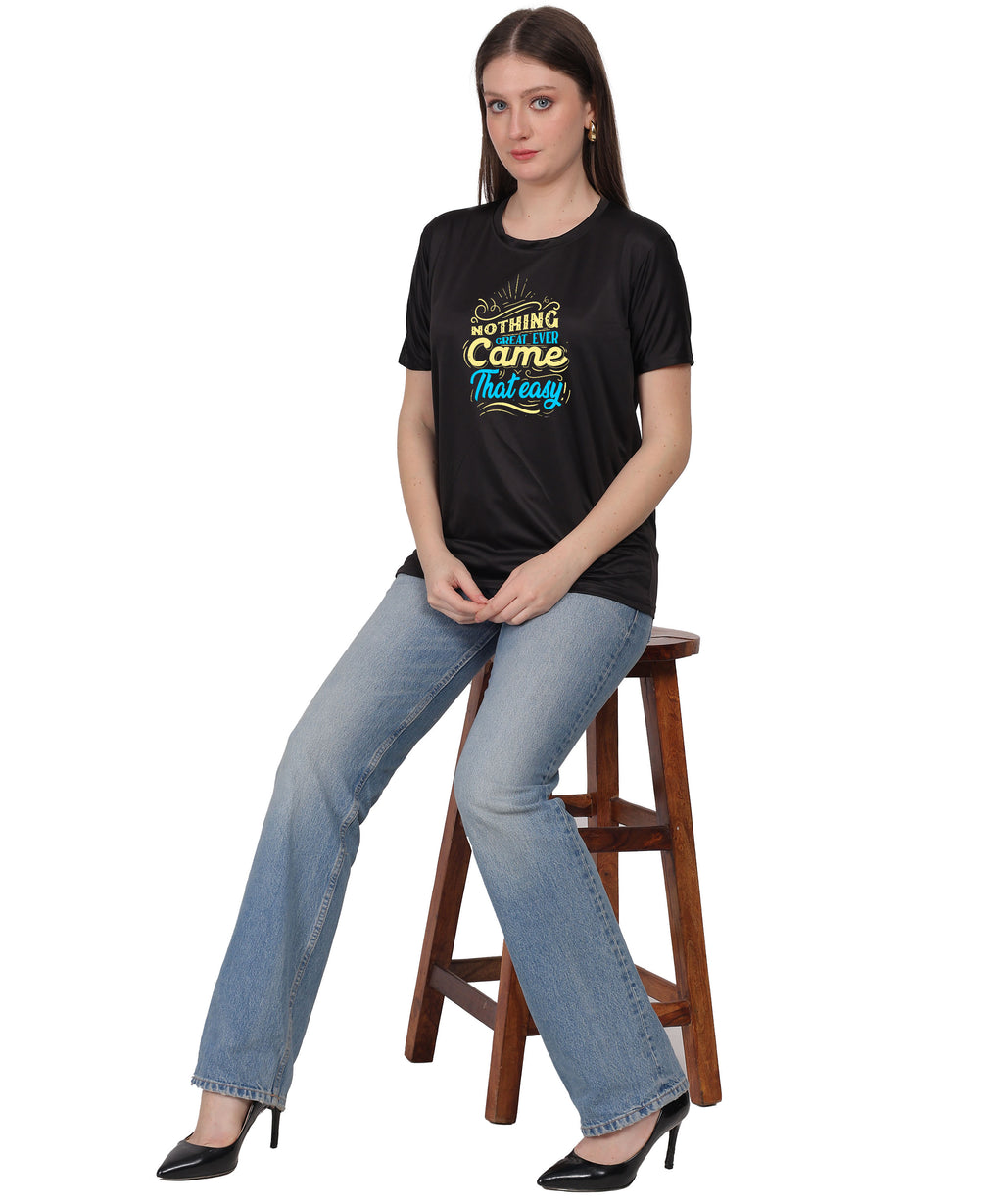 Generic Cotton Graphic T-Shirt, Black, Regular Fit, Short Sleeve, Crew Neck, 'Nothing Great Ever Came That Easy' Print