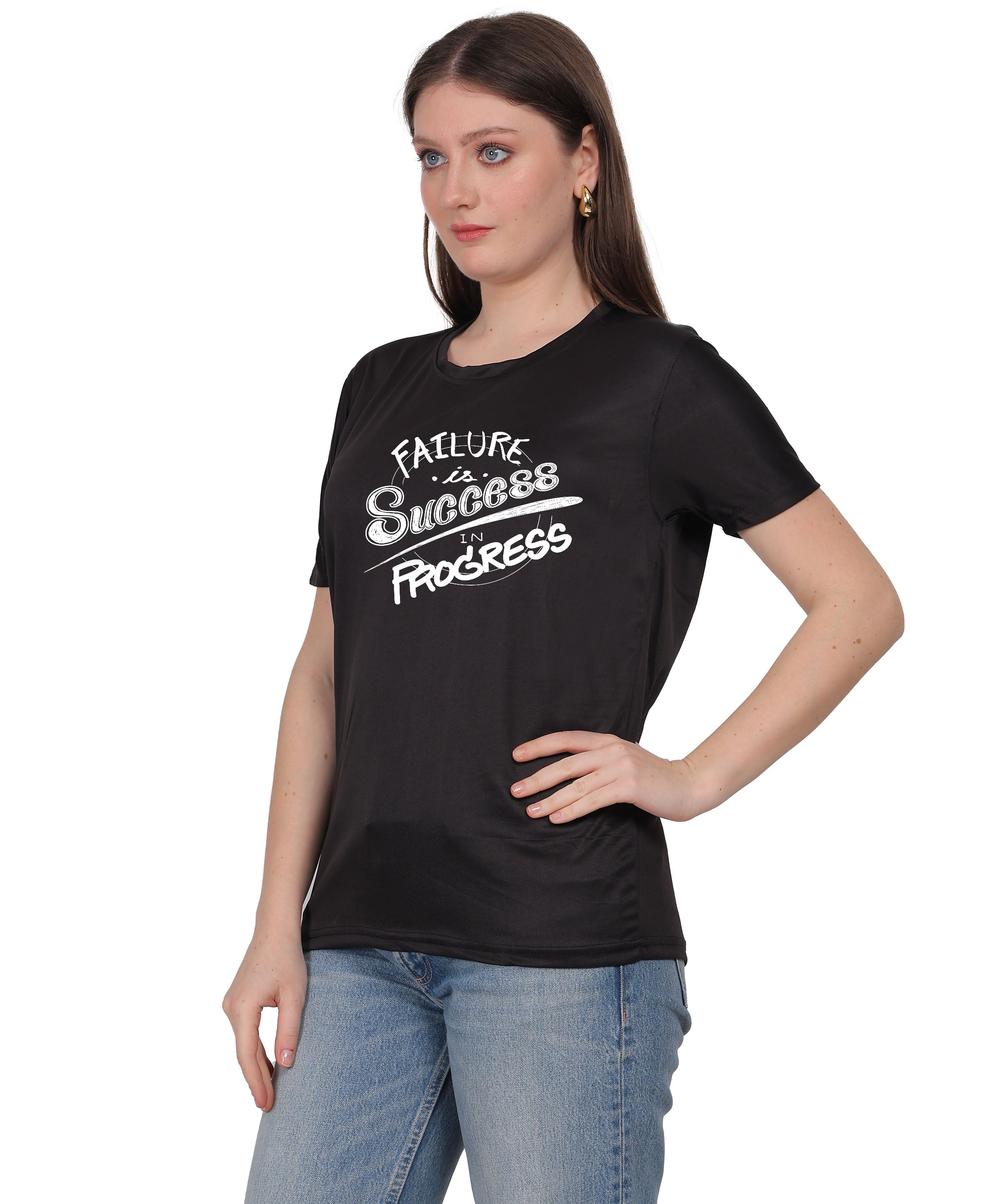 Failure is Success in Progress Graphic T-Shirt, Black Cotton, Round Neck, Short Sleeve