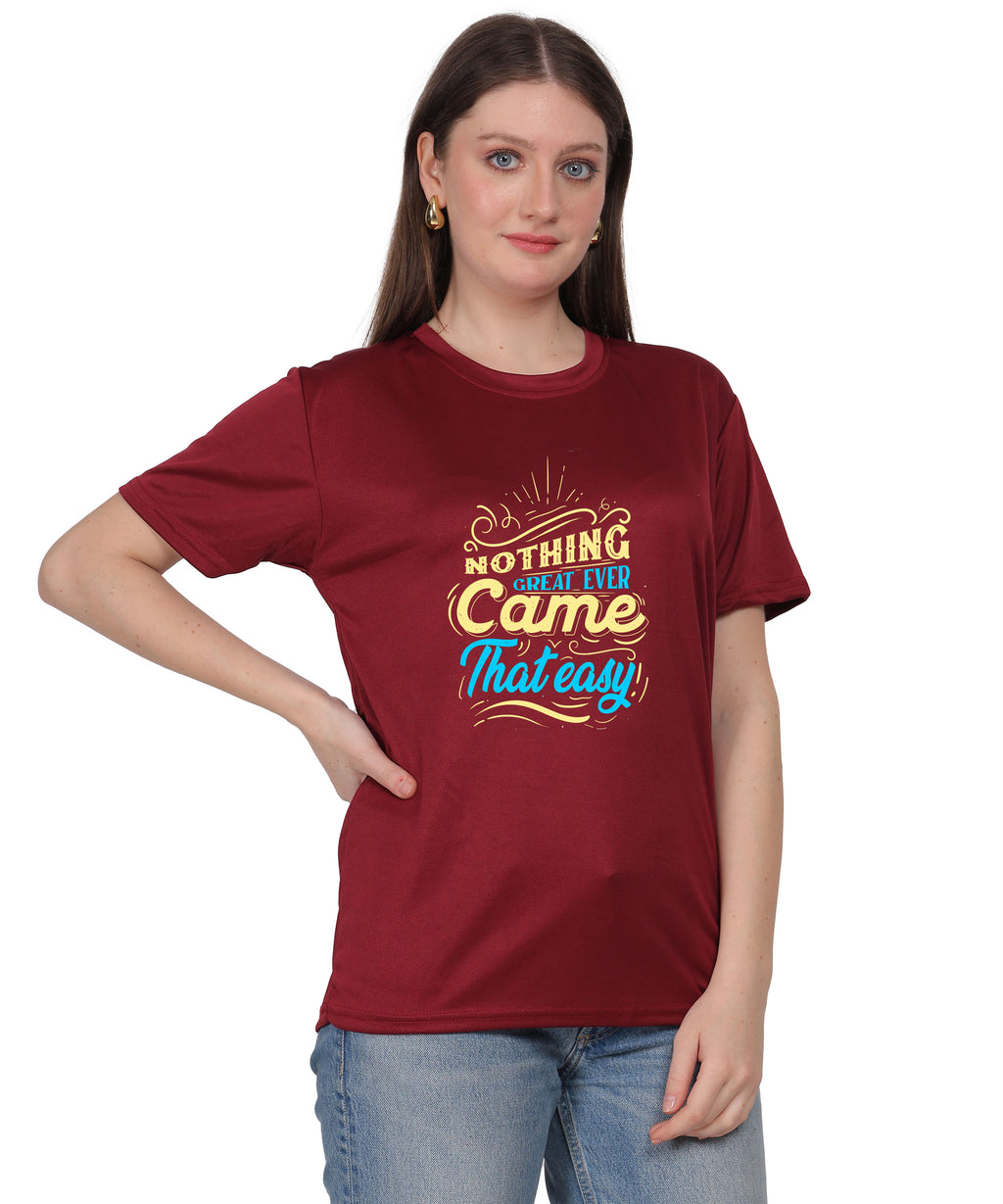 Generic Cotton Graphic T-Shirt, Black, Regular Fit, Short Sleeve, Crew Neck, 'Nothing Great Ever Came That Easy' Print