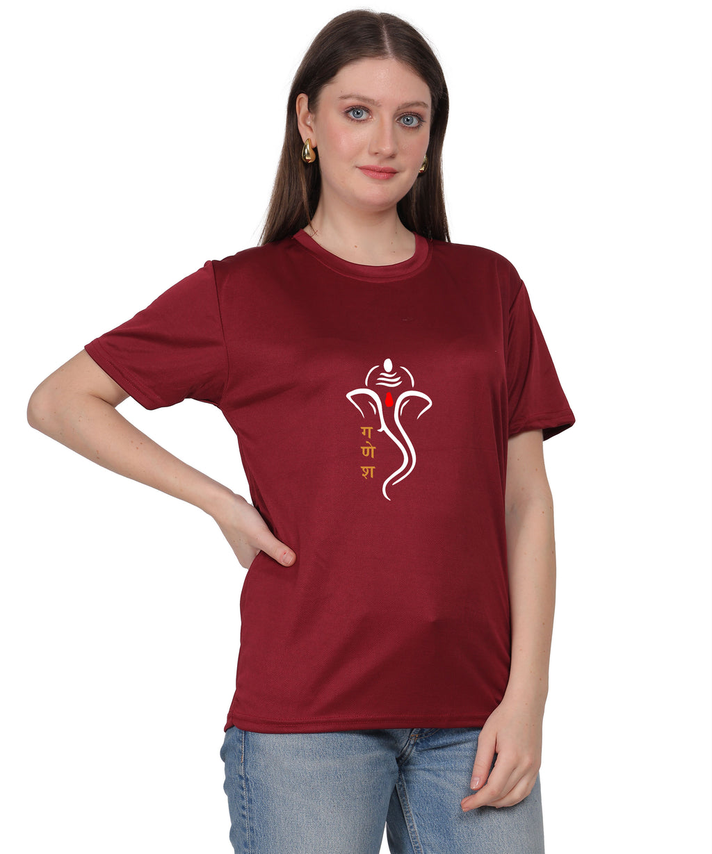 Ganesh Print T-Shirt, Cotton, Round Neck, Short Sleeve, Regular Fit
