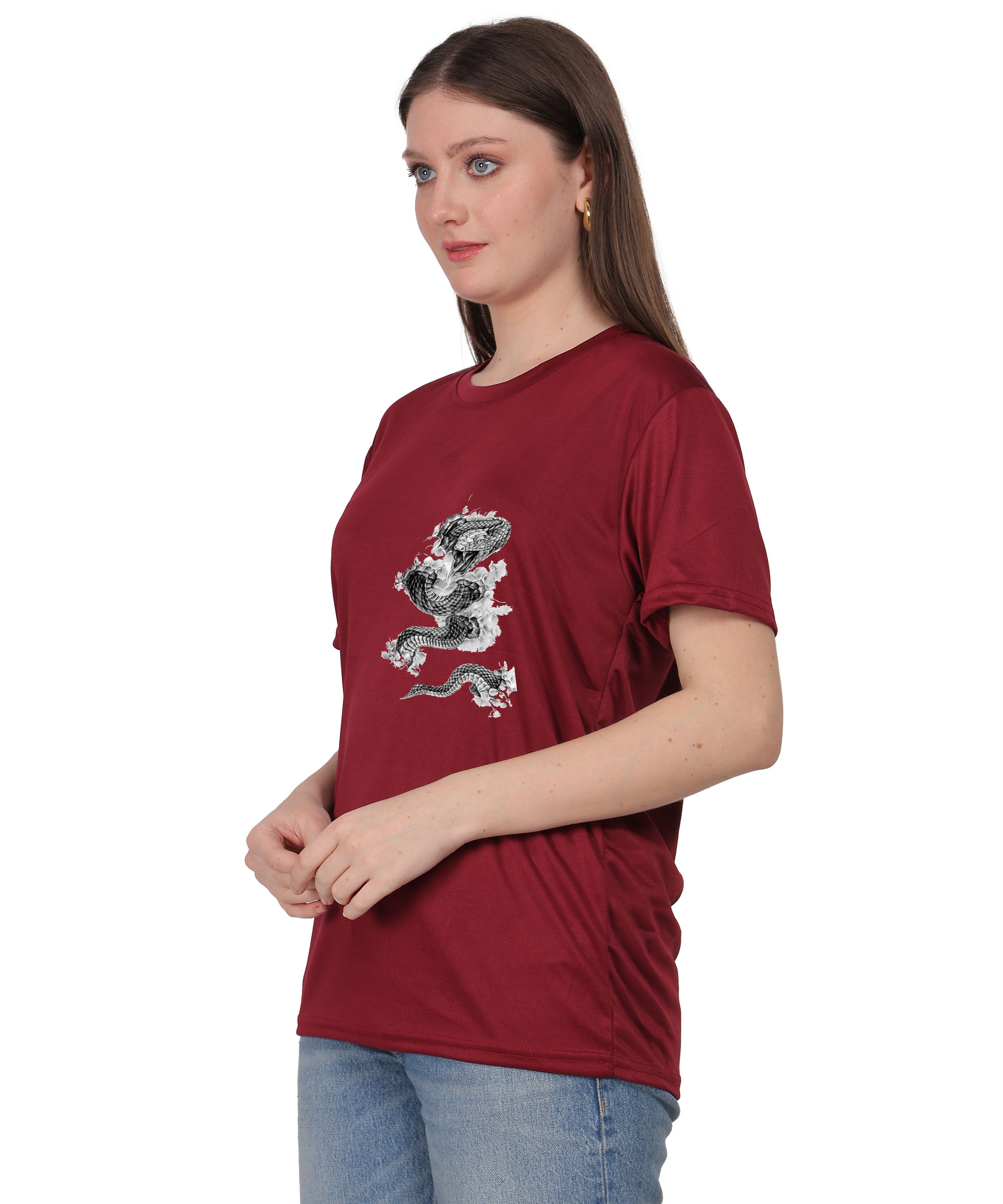 Cotton T-Shirt with Snake Design Graphic Print, Round Neck, Short Sleeve, Casual Wear