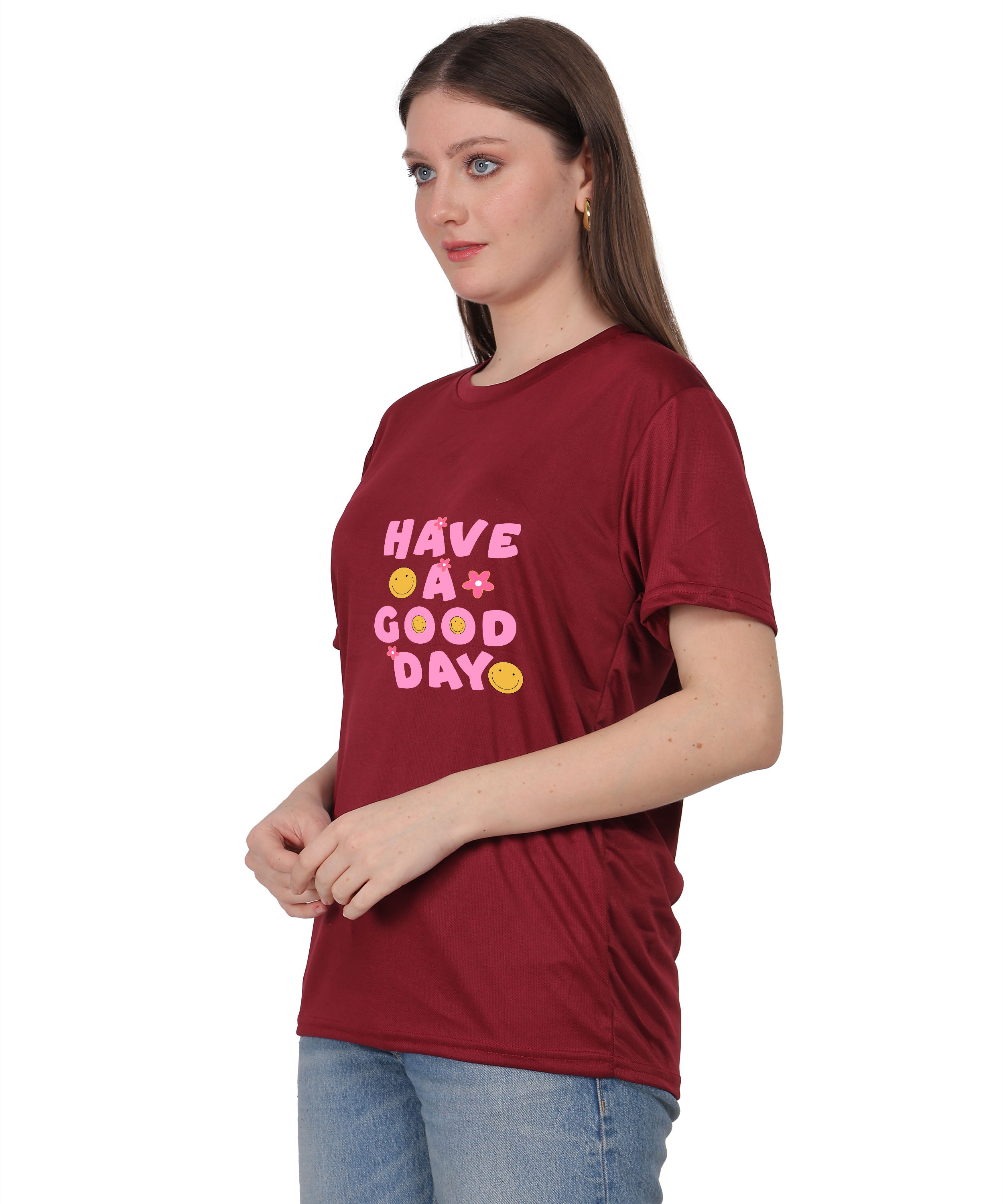Have a Good Day Graphic Print Cotton T-Shirt, Round Neck, Short Sleeve, Casual Wear