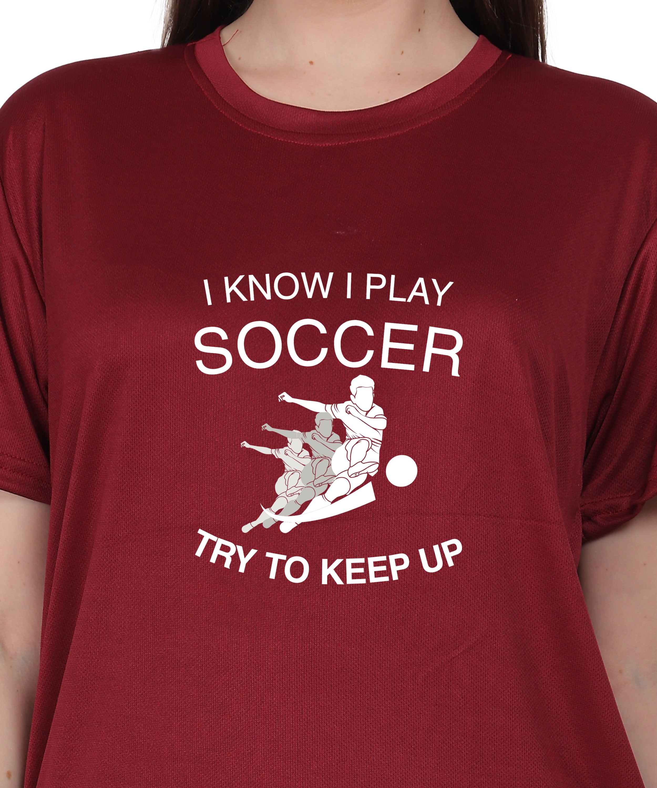 Soccer Graphic T-Shirt, I Know I Play Soccer Try to Keep Up Design, Red, Short Sleeve