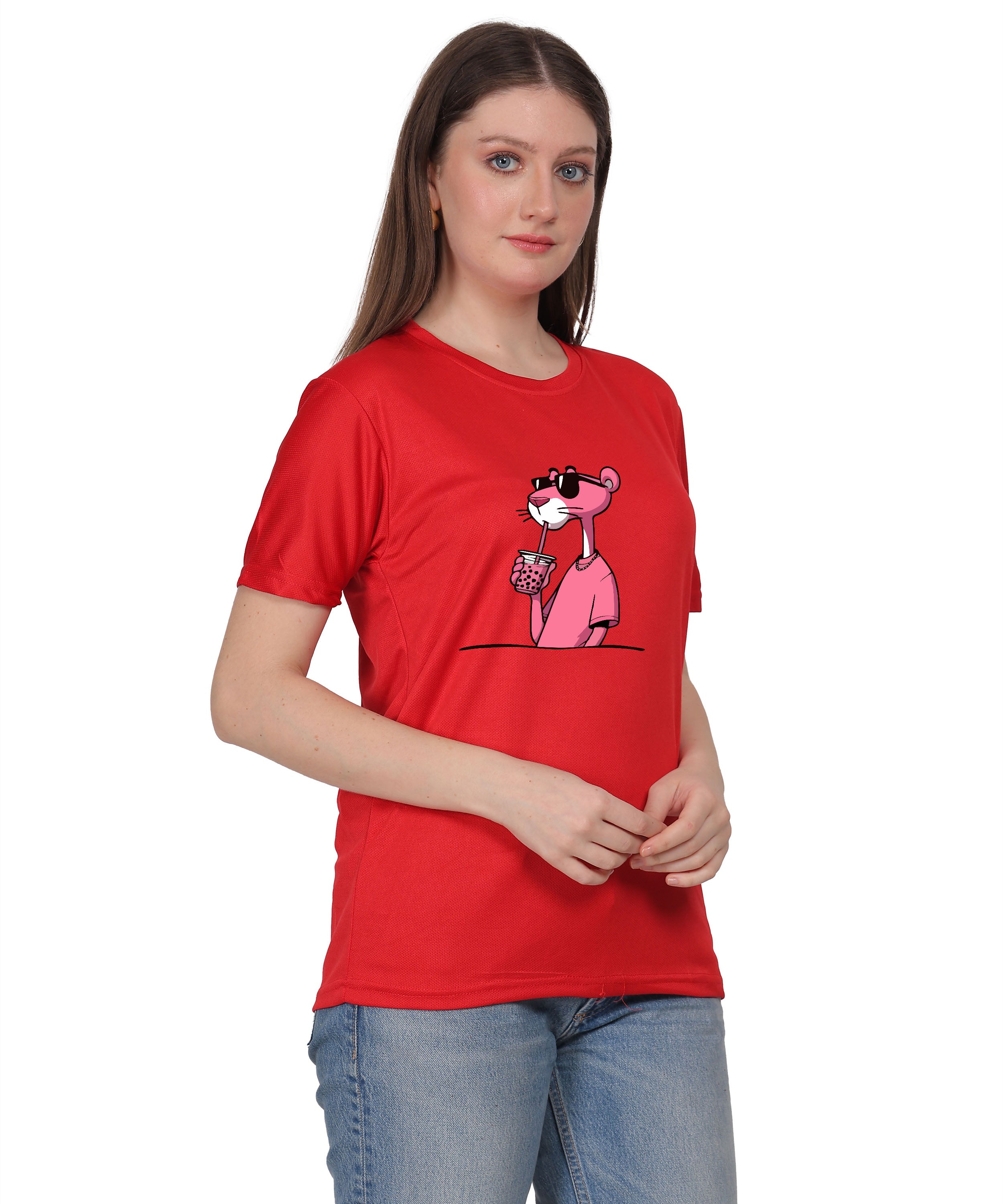 Cool Pink Panther Graphic T-Shirt, Black Cotton, Casual Round Neck