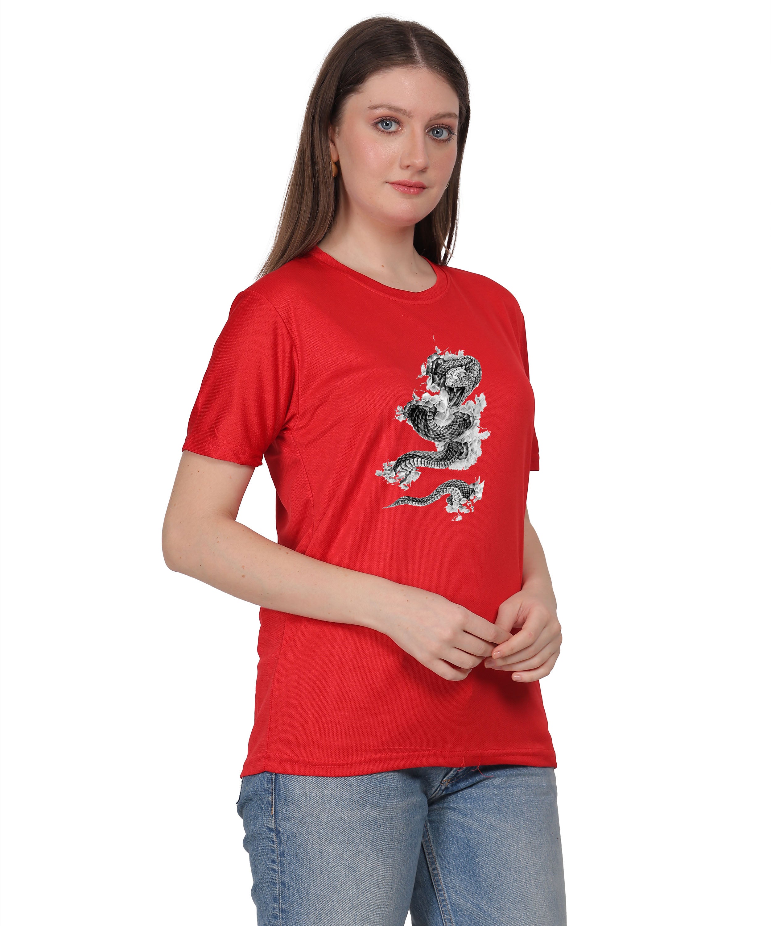 Cotton T-Shirt with Snake Design Graphic Print, Round Neck, Short Sleeve, Casual Wear