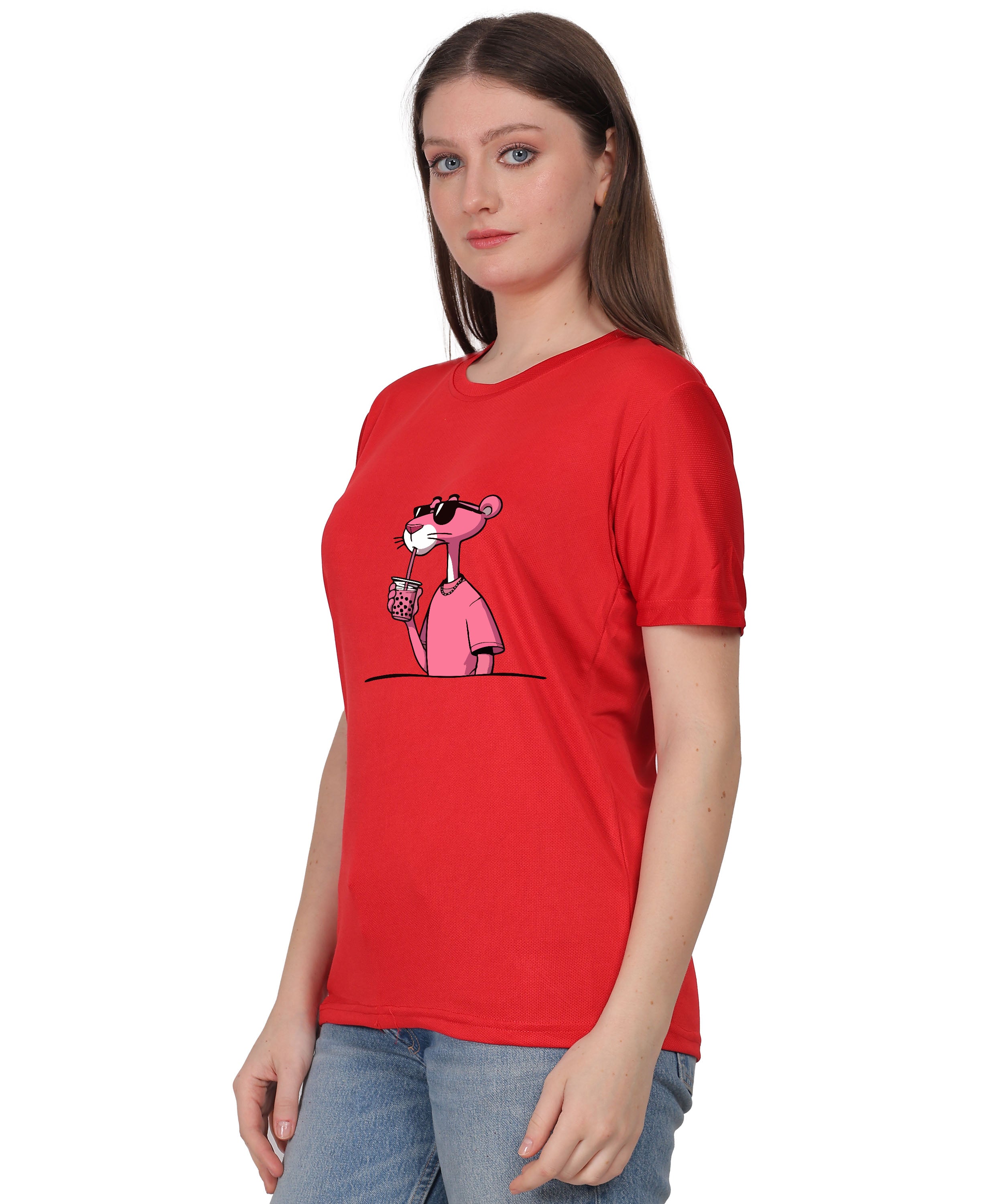 Cool Pink Panther Graphic T-Shirt, Black Cotton, Casual Round Neck