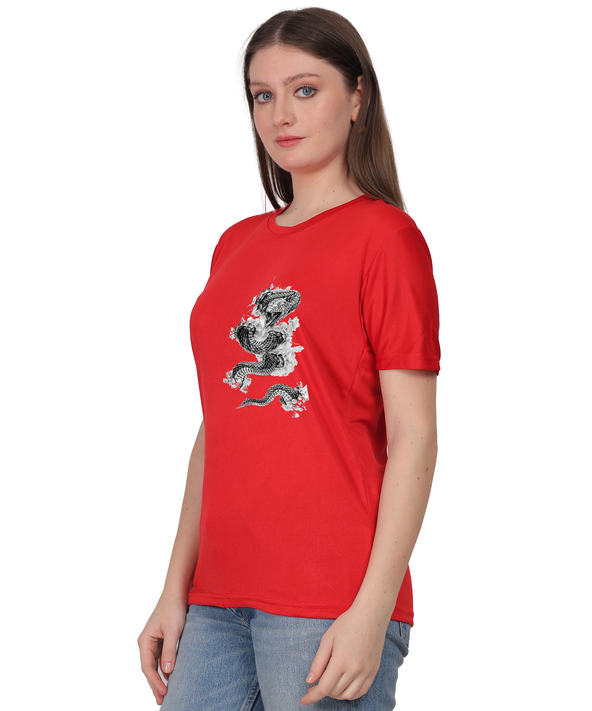 Cotton T-Shirt with Snake Design Graphic Print, Round Neck, Short Sleeve, Casual Wear