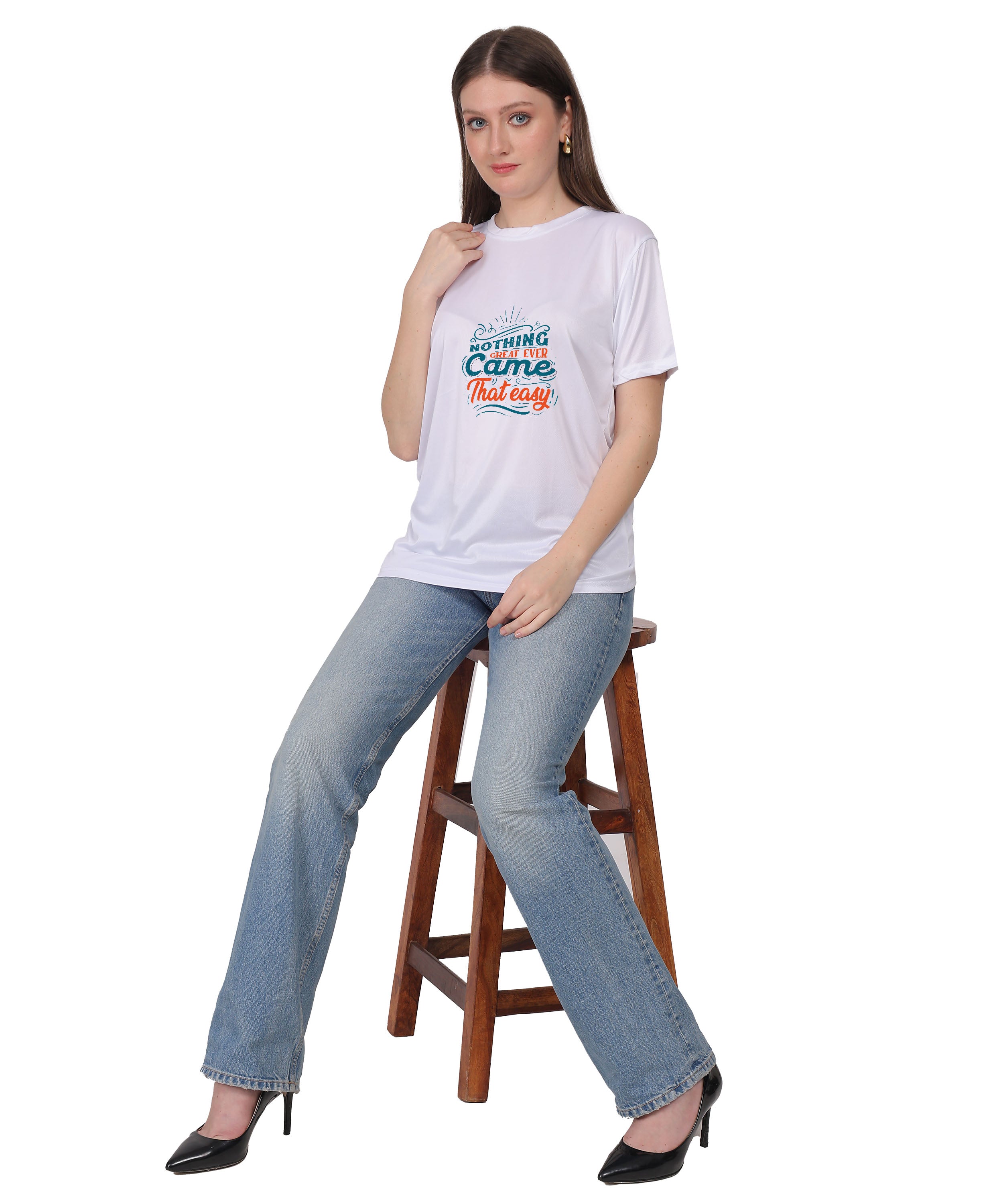 Generic Cotton Graphic T-Shirt, Black, Regular Fit, Short Sleeve, Crew Neck, 'Nothing Great Ever Came That Easy' Print