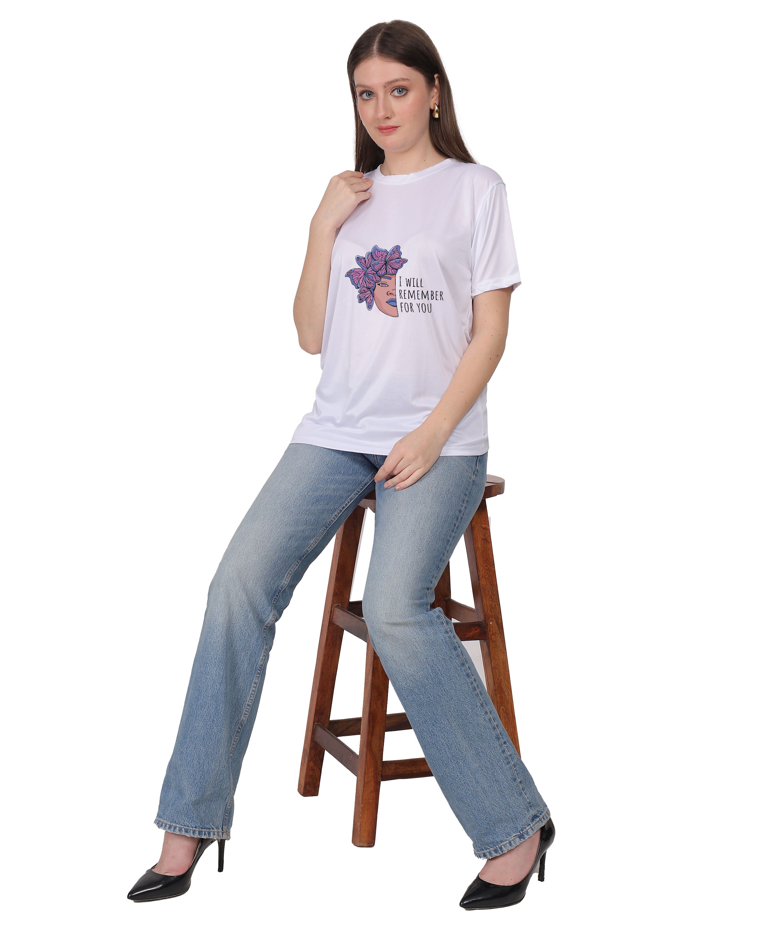 I Will Remember For You Butterfly Design T-Shirt, Black Cotton Blend, Short Sleeve Graphic Tee