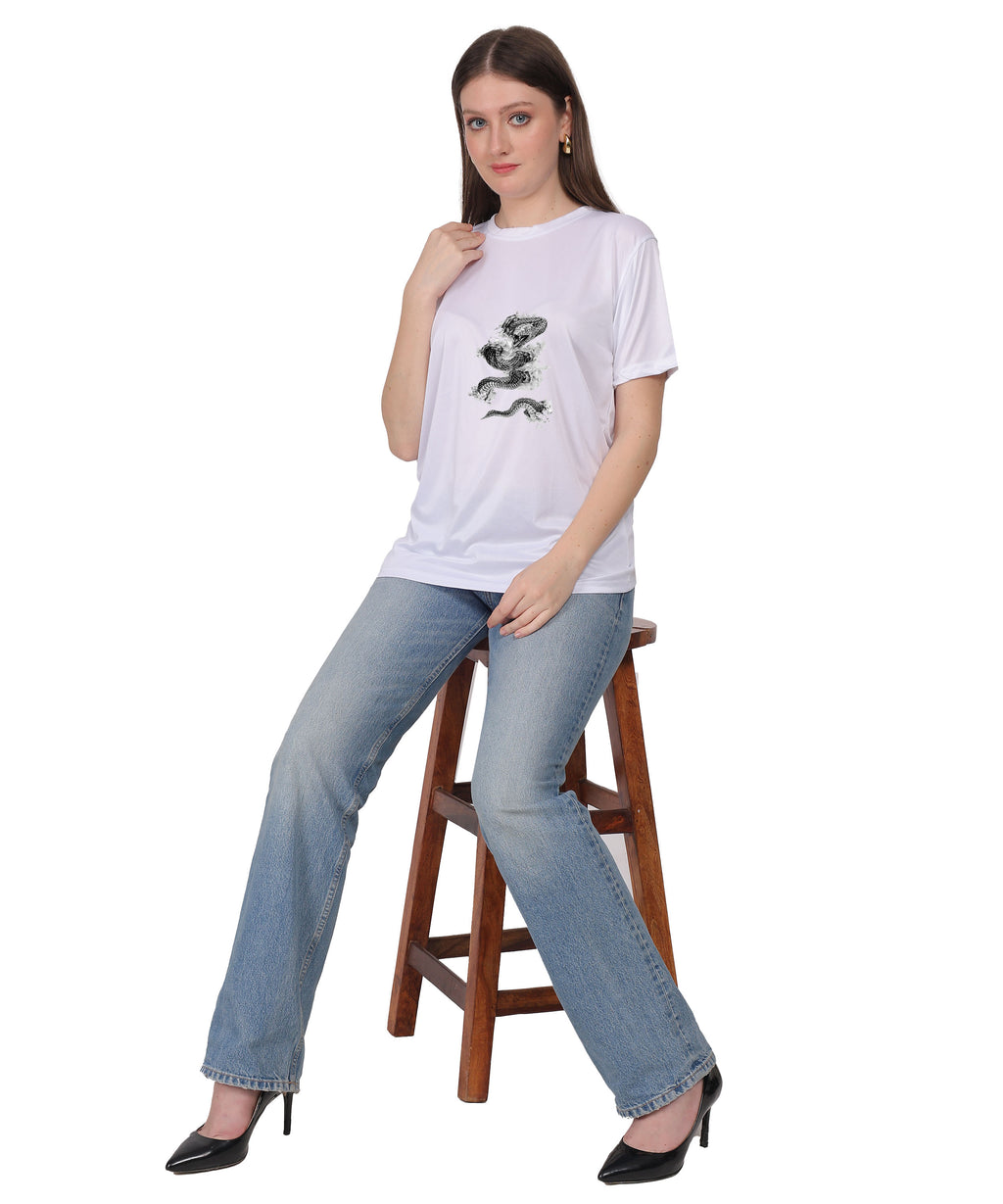 Cotton T-Shirt with Snake Design Graphic Print, Round Neck, Short Sleeve, Casual Wear