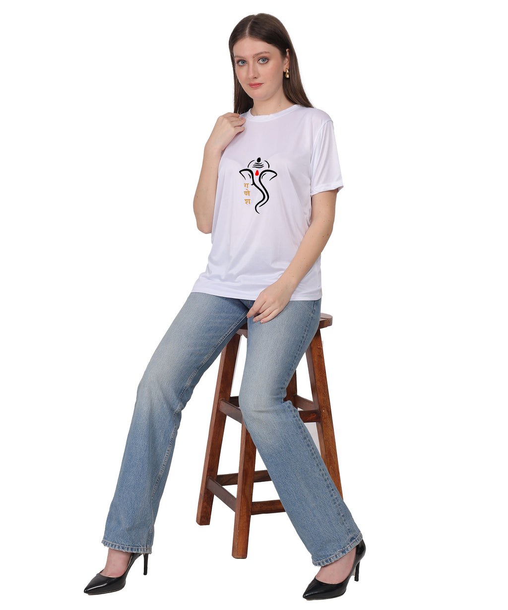 Ganesh Print T-Shirt, Cotton, Round Neck, Short Sleeve, Regular Fit