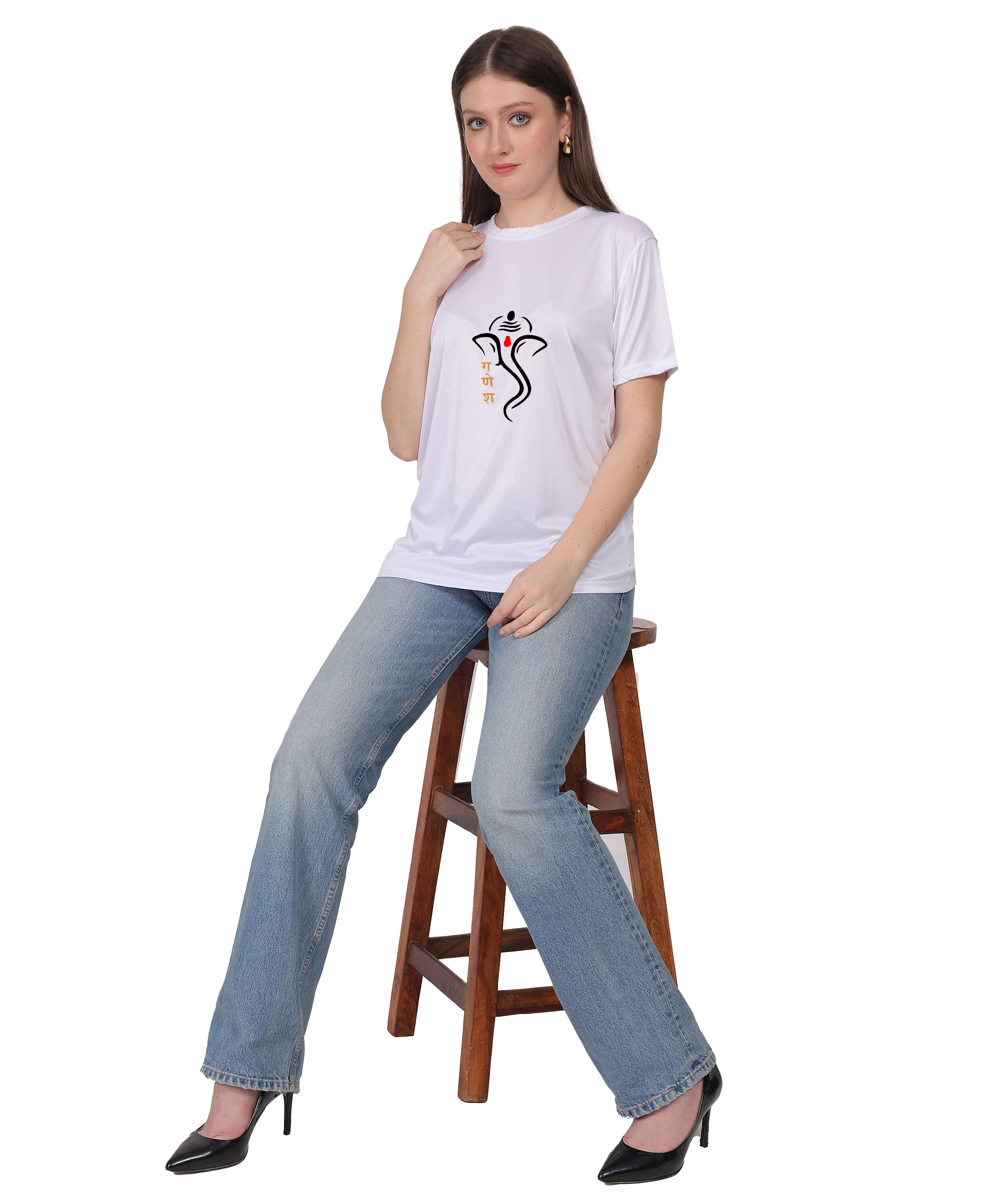 Ganesh Print T-Shirt, Cotton, Round Neck, Short Sleeve, Regular Fit