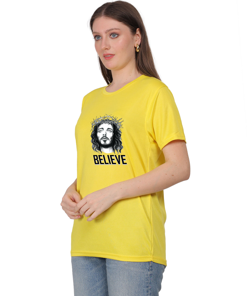 Religious Graphic T-Shirt, Red Cotton Blend, Short Sleeve, Believe Design