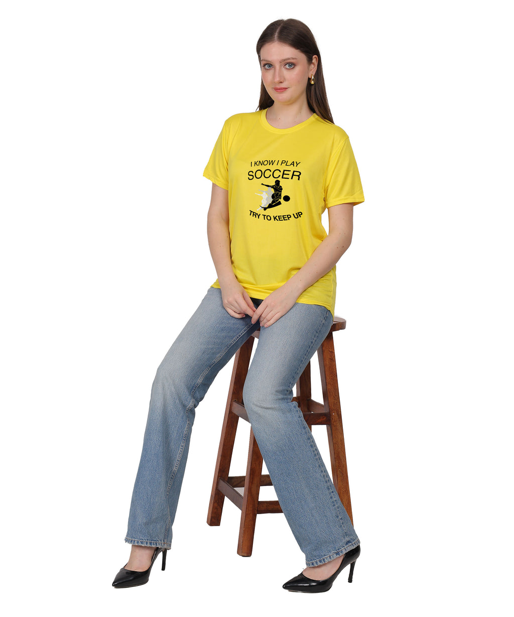 Soccer Graphic T-Shirt, I Know I Play Soccer Try to Keep Up Design, Red, Short Sleeve