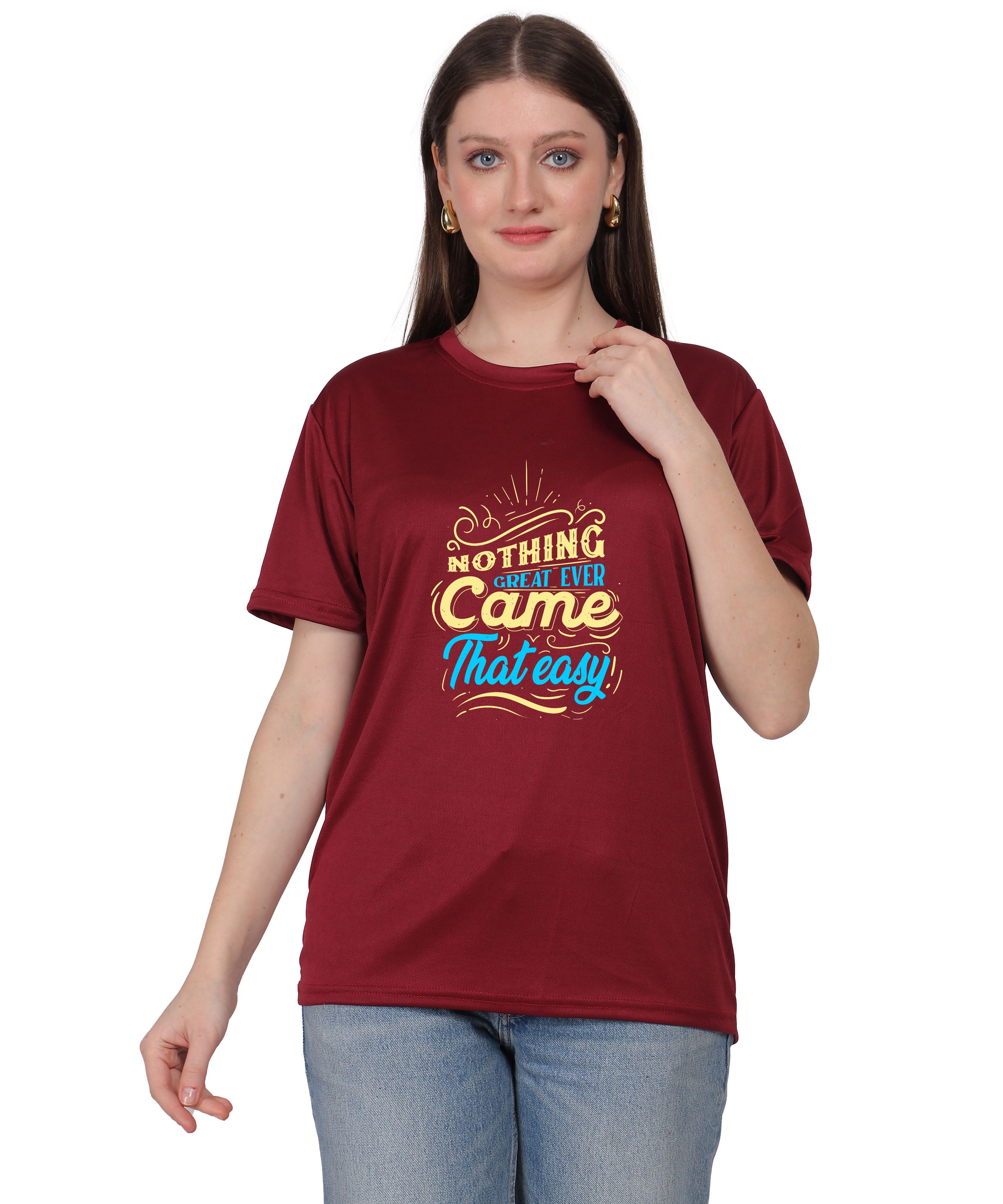 Generic Cotton Graphic T-Shirt, Black, Regular Fit, Short Sleeve, Crew Neck, 'Nothing Great Ever Came That Easy' Print
