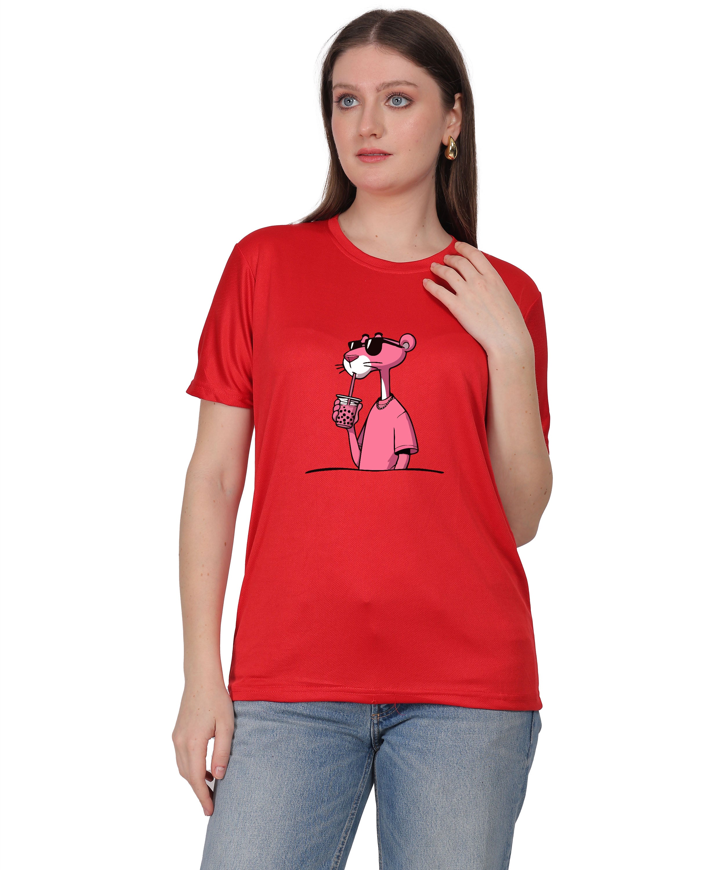 Cool Pink Panther Graphic T-Shirt, Black Cotton, Casual Round Neck