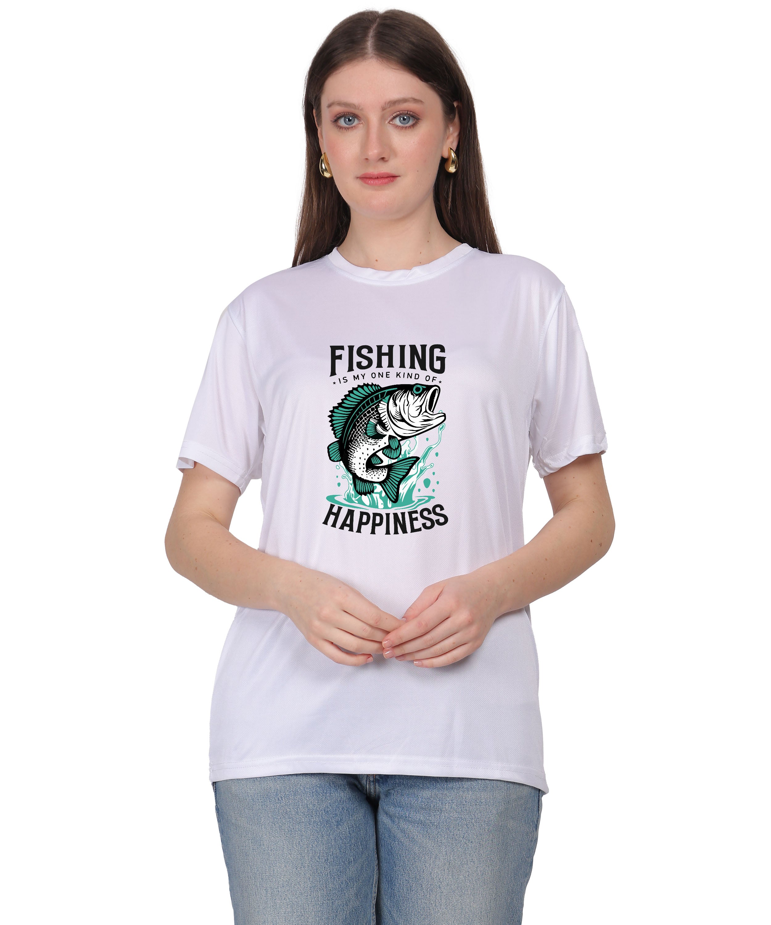 Generic Fishing Happiness Graphic T-Shirt, Black Cotton, Short Sleeve, Regular Fit, Crew Neck
