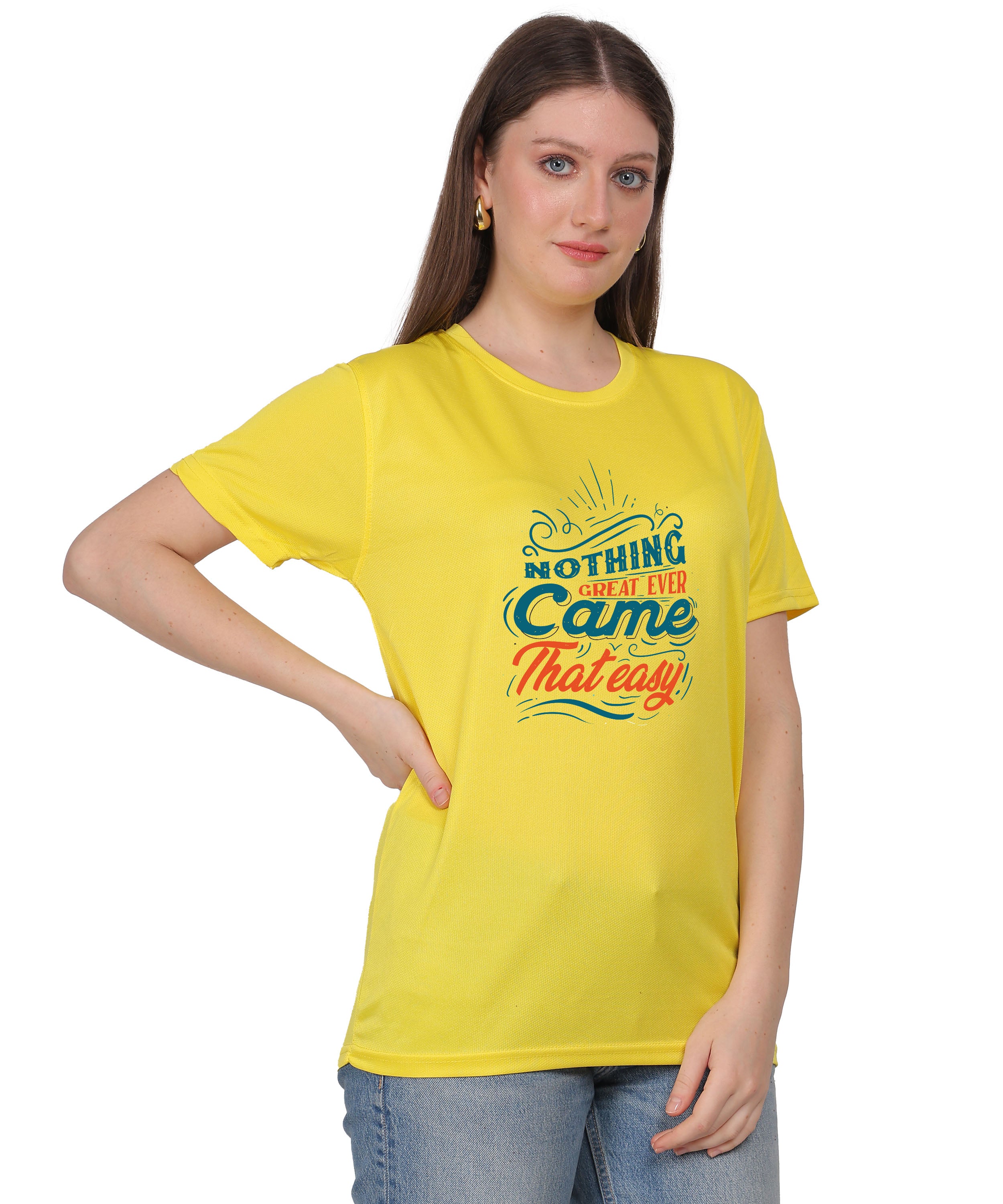 Generic Cotton Graphic T-Shirt, Black, Regular Fit, Short Sleeve, Crew Neck, 'Nothing Great Ever Came That Easy' Print
