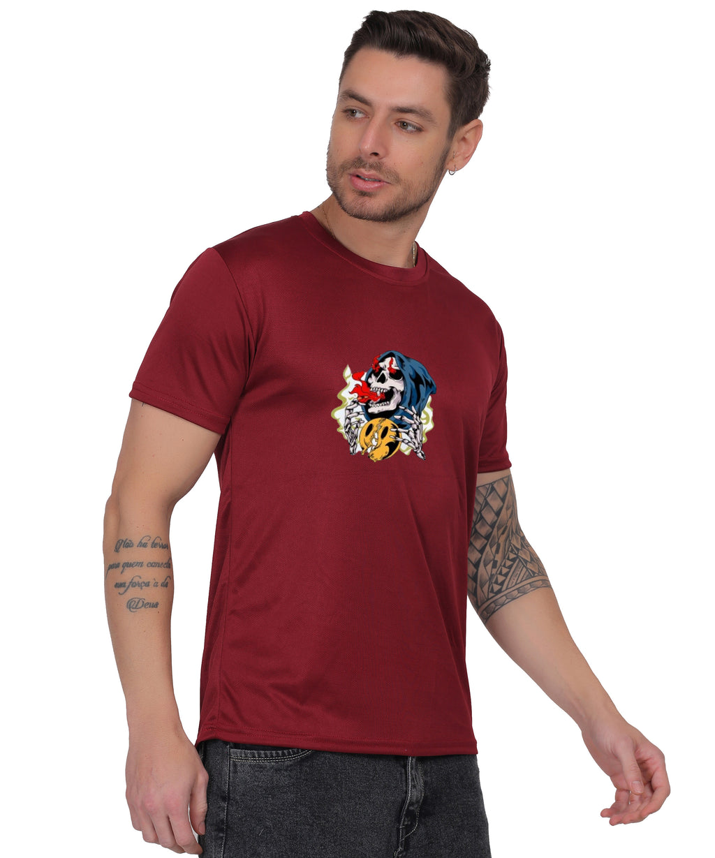 Skull Design Graphic T-Shirt, Black Cotton, Round Neck, Short Sleeve, Casual Wear