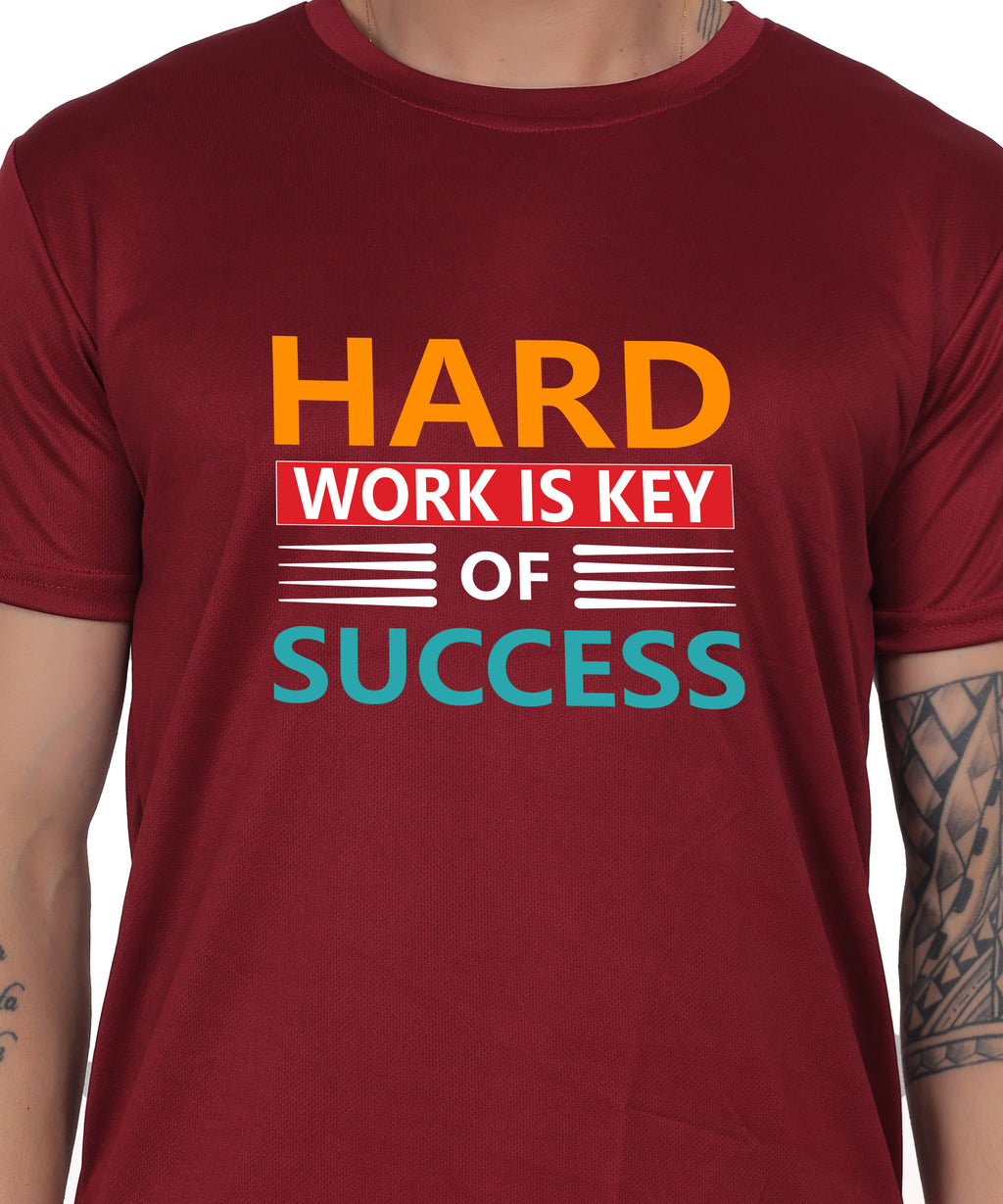 Hard Work is Key of Success Motivational Graphic T-Shirt, Black Cotton Blend, Short Sleeve, Regular Fit