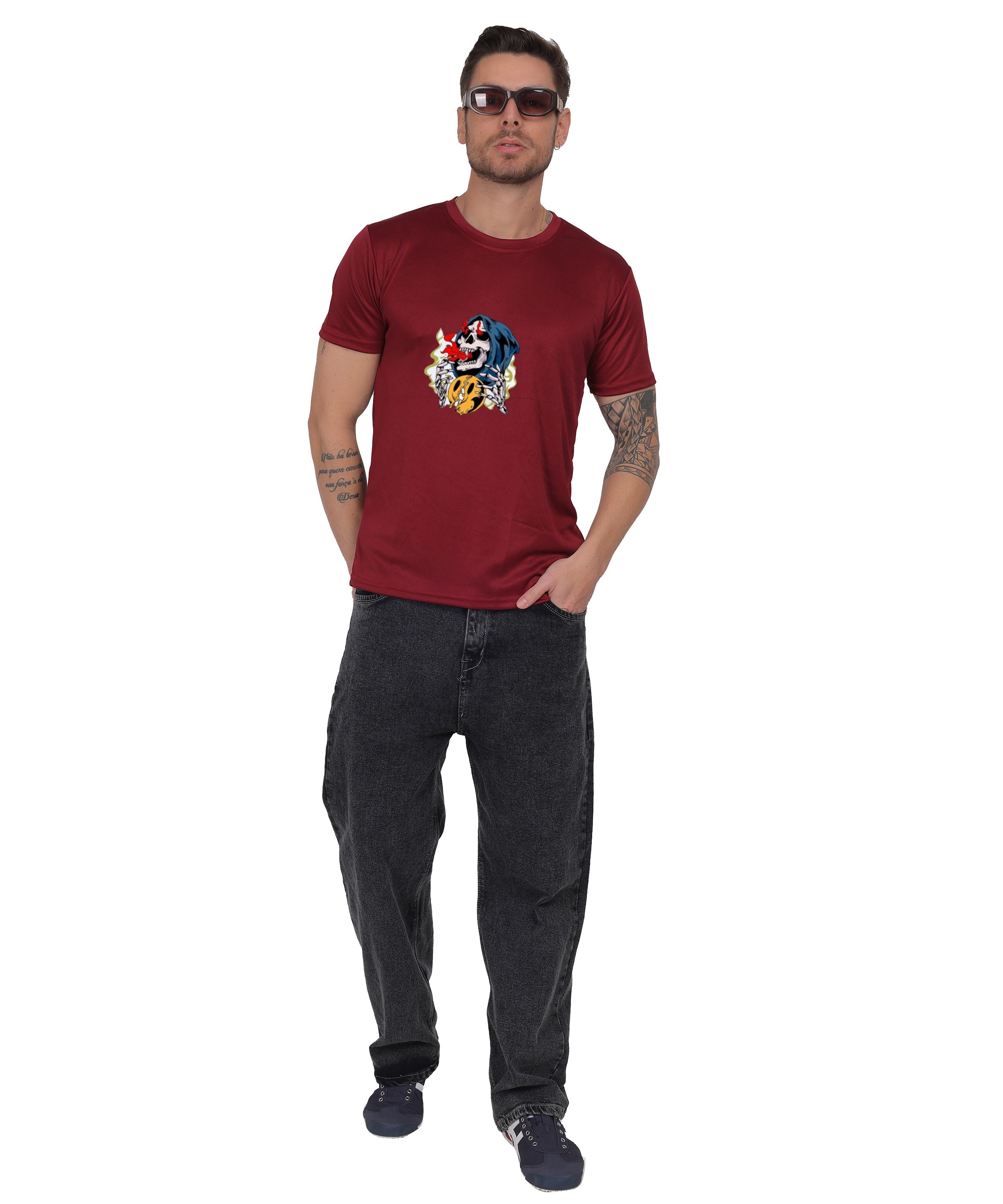 Skull Design Graphic T-Shirt, Black Cotton, Round Neck, Short Sleeve, Casual Wear