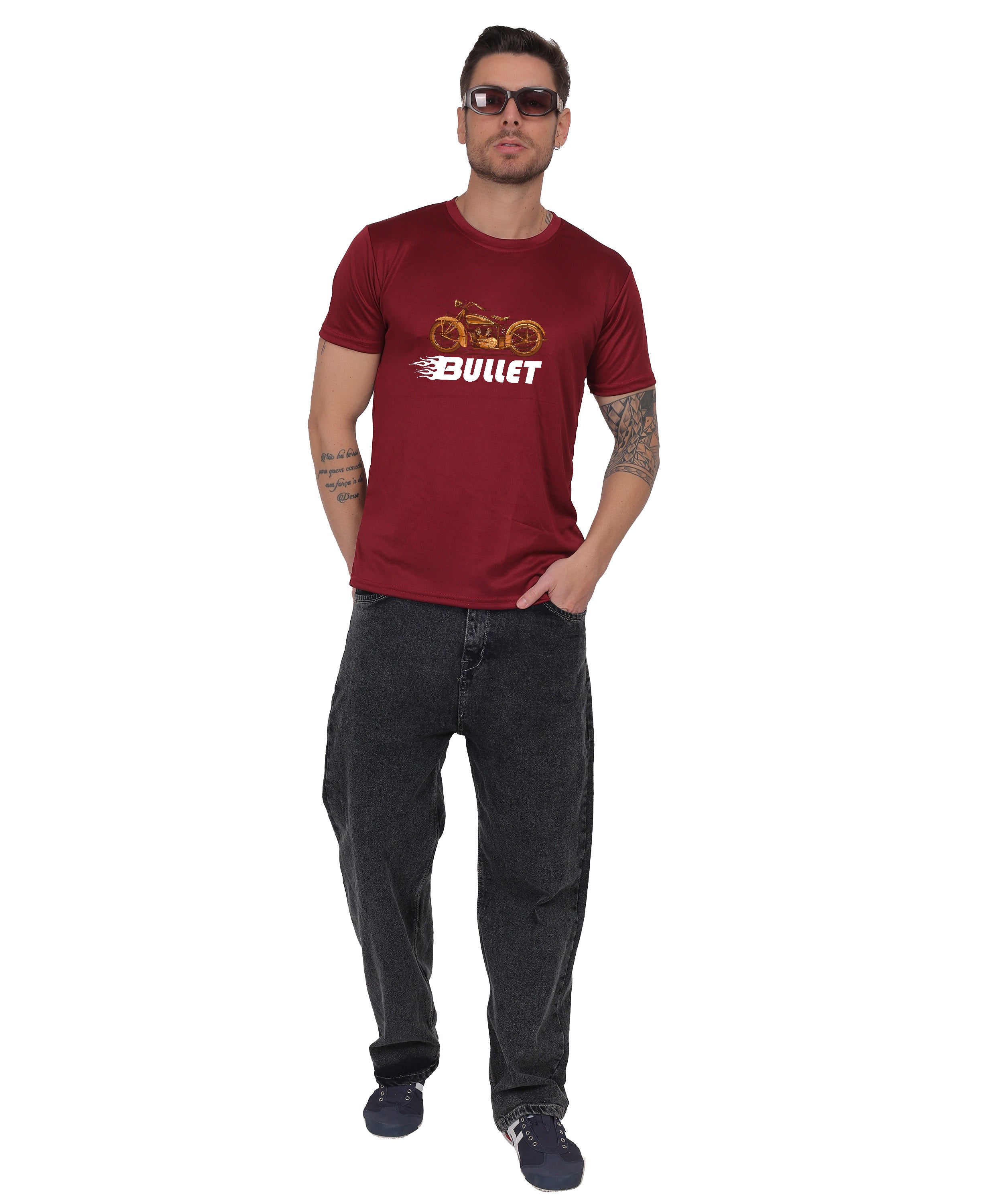 Religious Graphic T-Shirt, Cotton Blend, Short Sleeve Crew Neck, Bullet Design