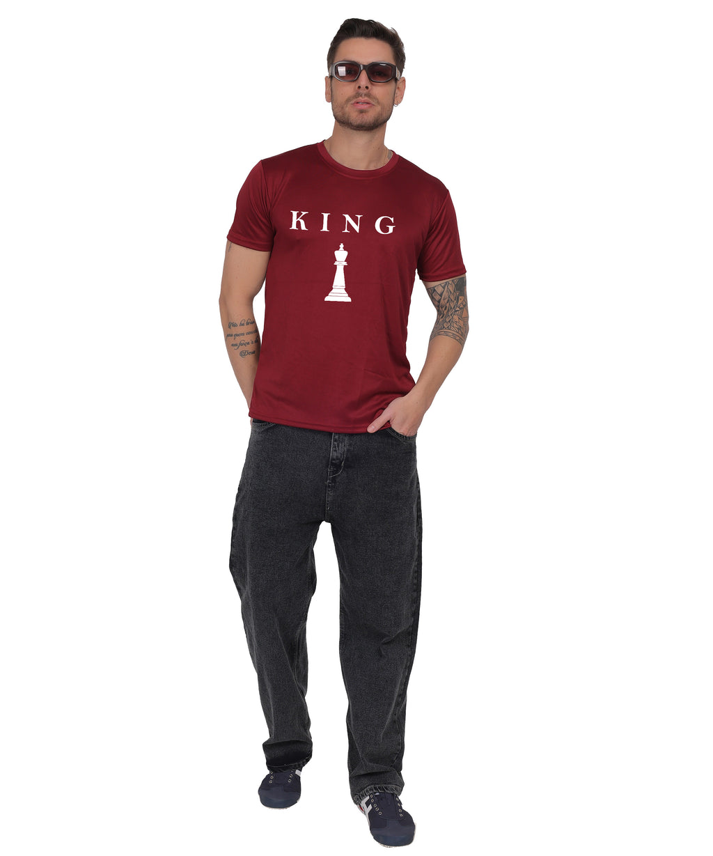 Chess King Graphic Print T-Shirt, Cotton, Round Neck, Short Sleeve, Regular Fit, Casual Wear