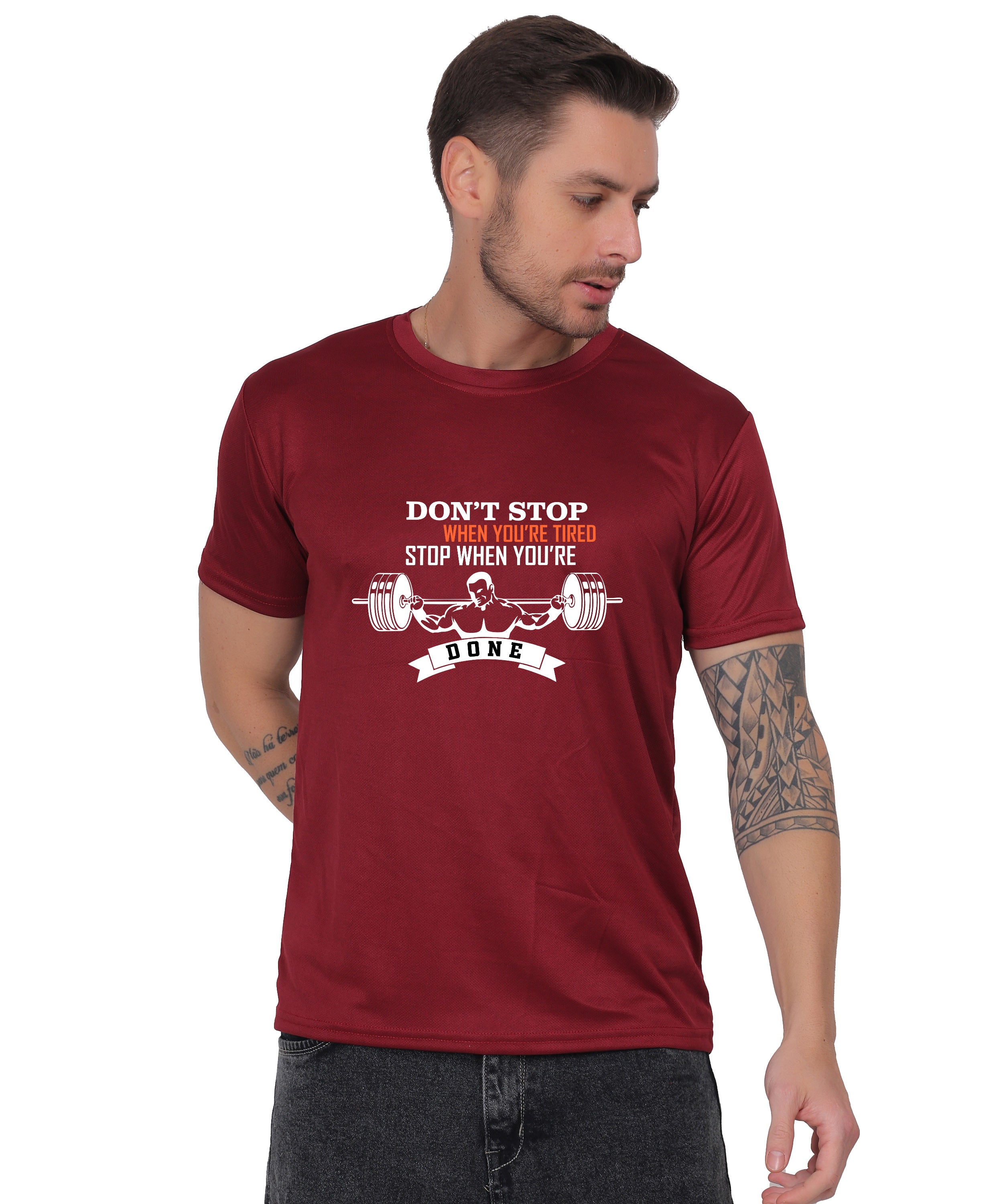 Motivational Gym Workout T-Shirt, Cotton, Short Sleeve, Regular Fit, Barbell Design