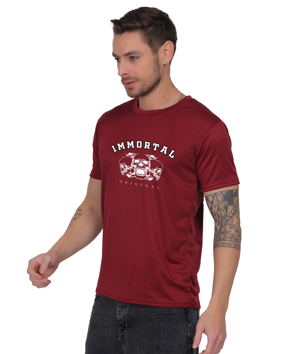 IMMORTAL' skull  Print Cotton T-Shirt, Short Sleeve, Crew Neck, Casual Wear