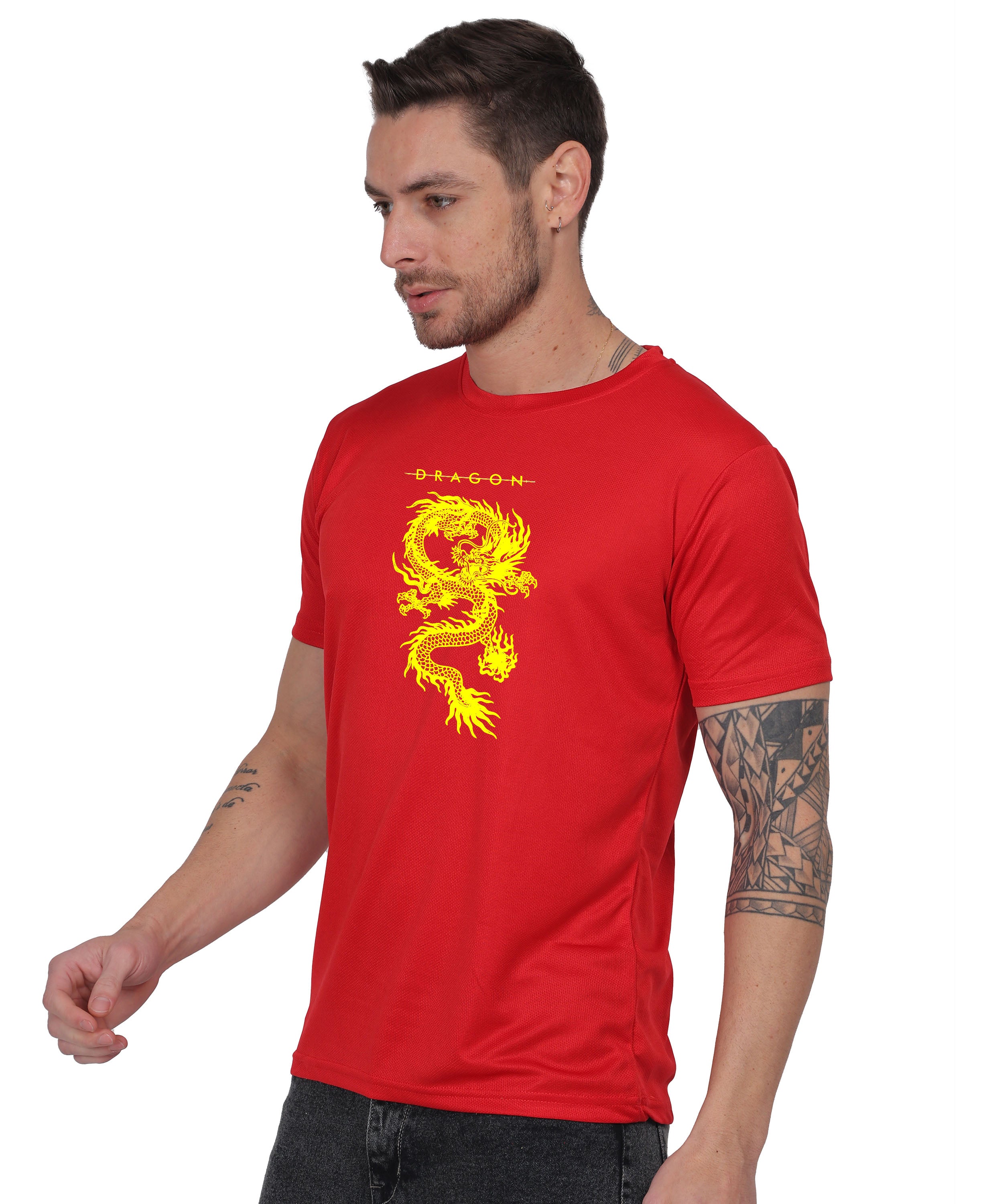 Dragon Graphic Print Cotton T-Shirt, Short Sleeve, Crew Neck, Casual Wear