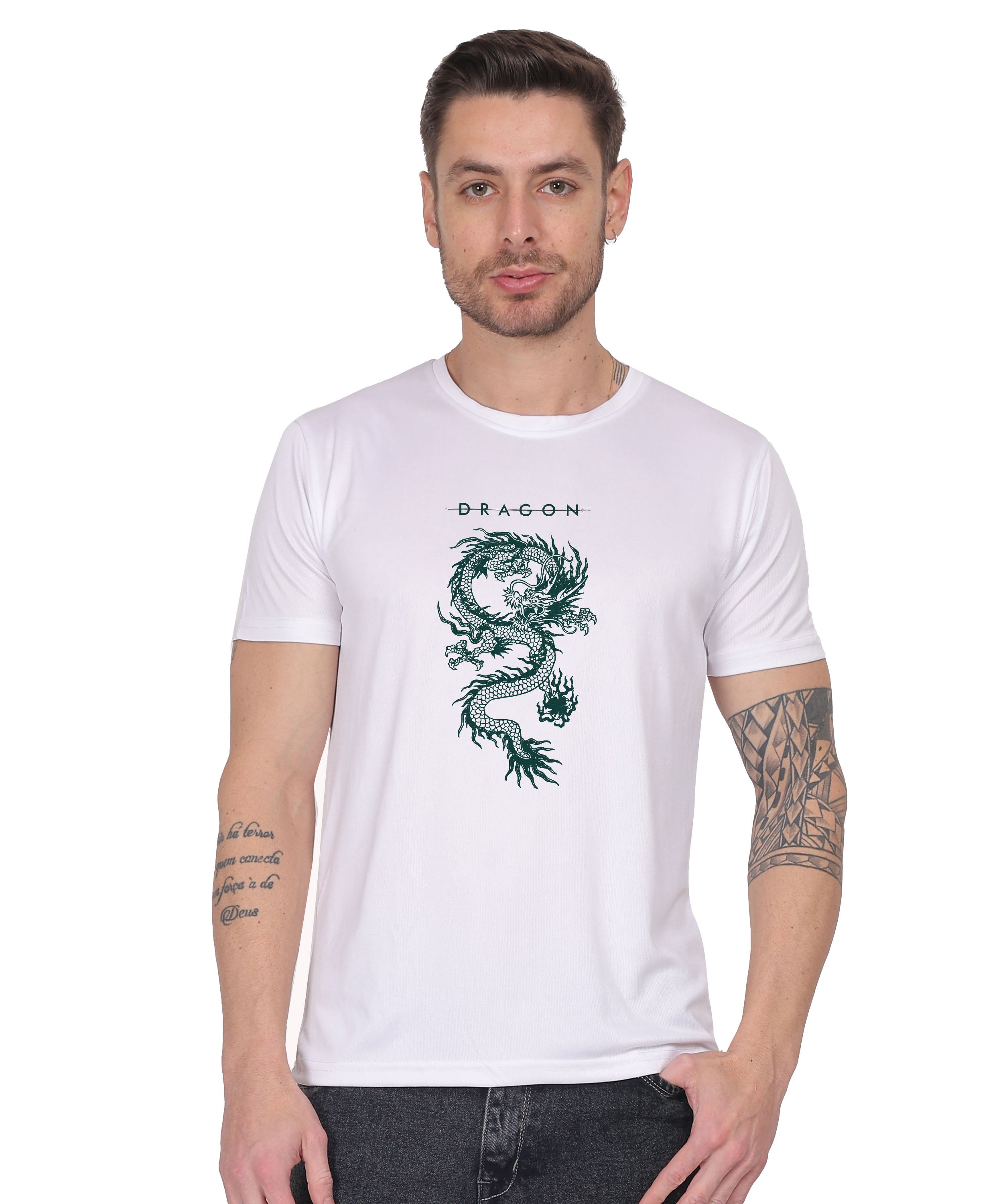 Dragon Graphic Print Cotton T-Shirt, Short Sleeve, Crew Neck, Casual Wear