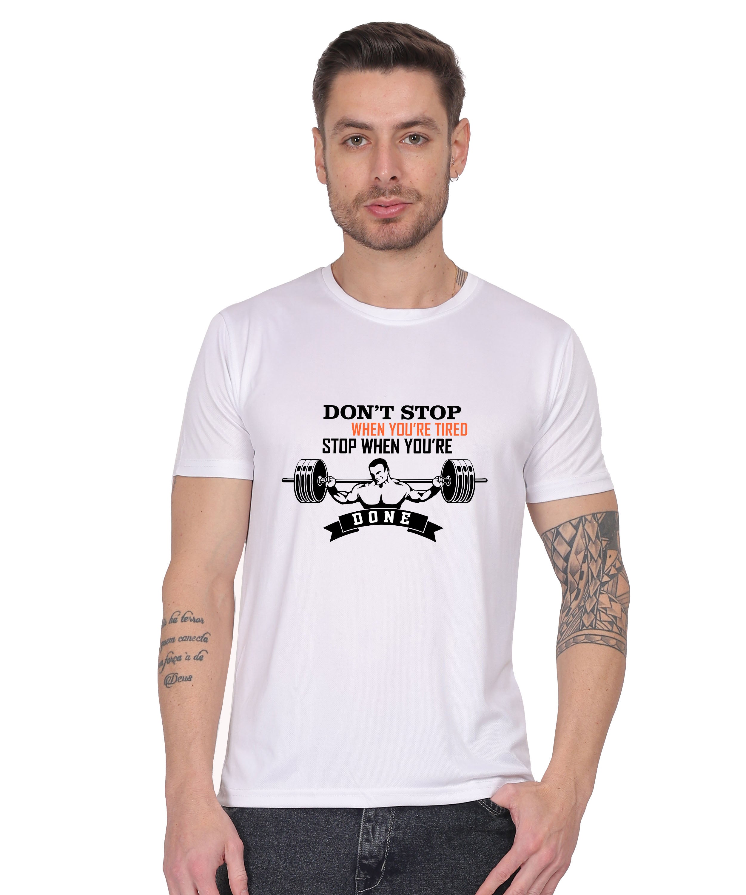 Motivational Gym Workout T-Shirt, Cotton, Short Sleeve, Regular Fit, Barbell Design
