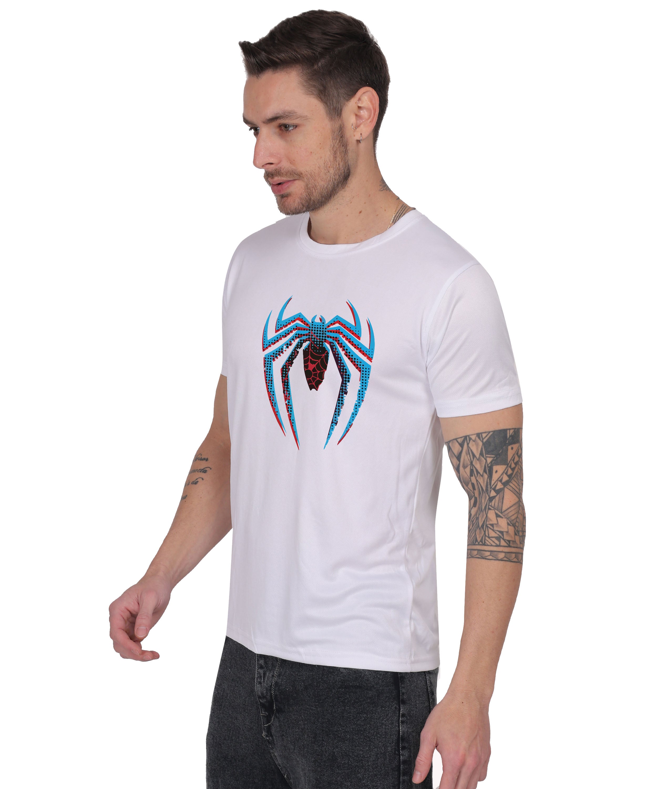 Generic Spider Graphic T-Shirt, Black Cotton, Short Sleeve, Regular Fit, Crew Neck