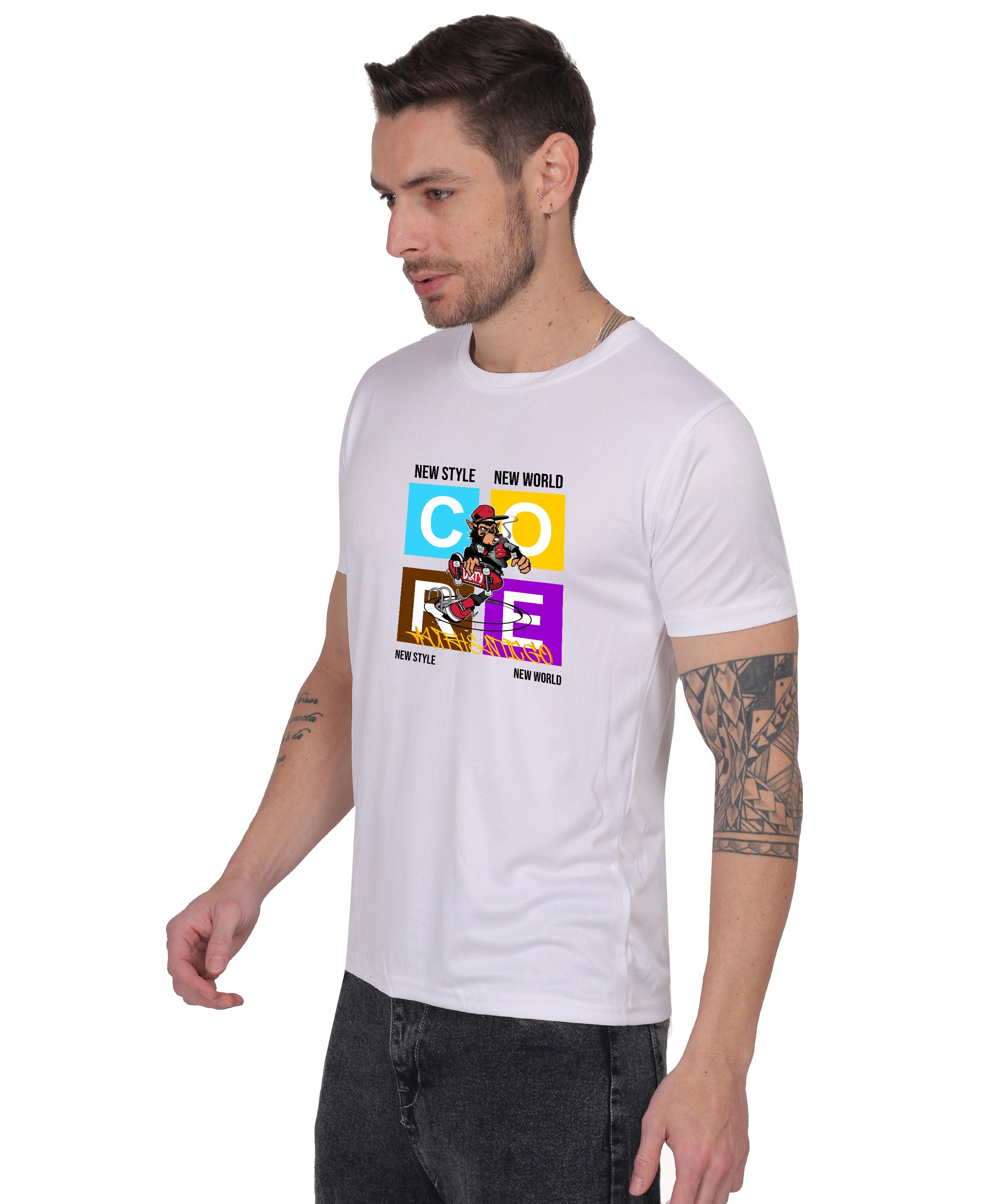 Generic New Style New World Monkey Graphic Cotton T-Shirt, Black, Regular Fit, Short Sleeve, Crew Neck