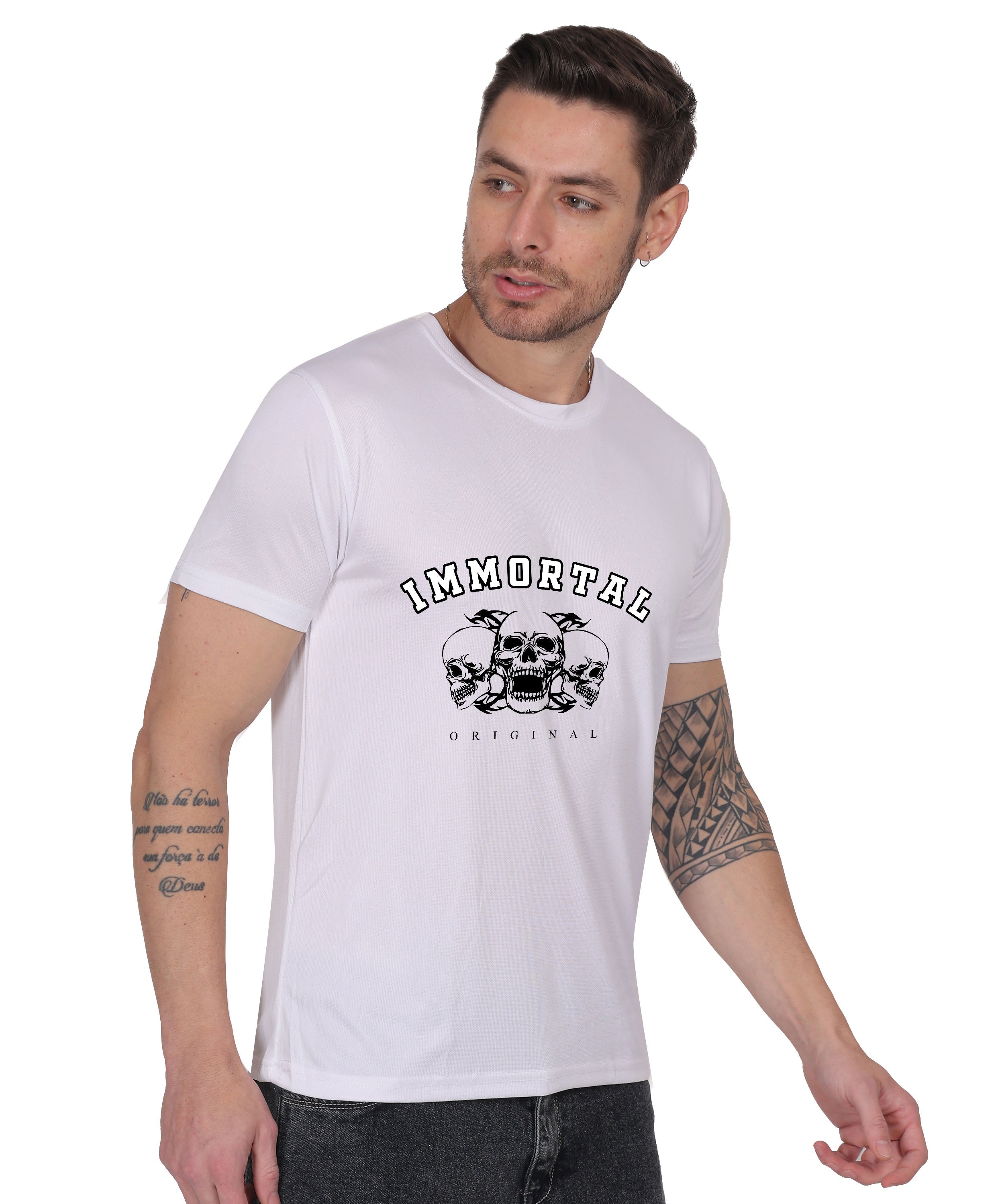 IMMORTAL' skull  Print Cotton T-Shirt, Short Sleeve, Crew Neck, Casual Wear