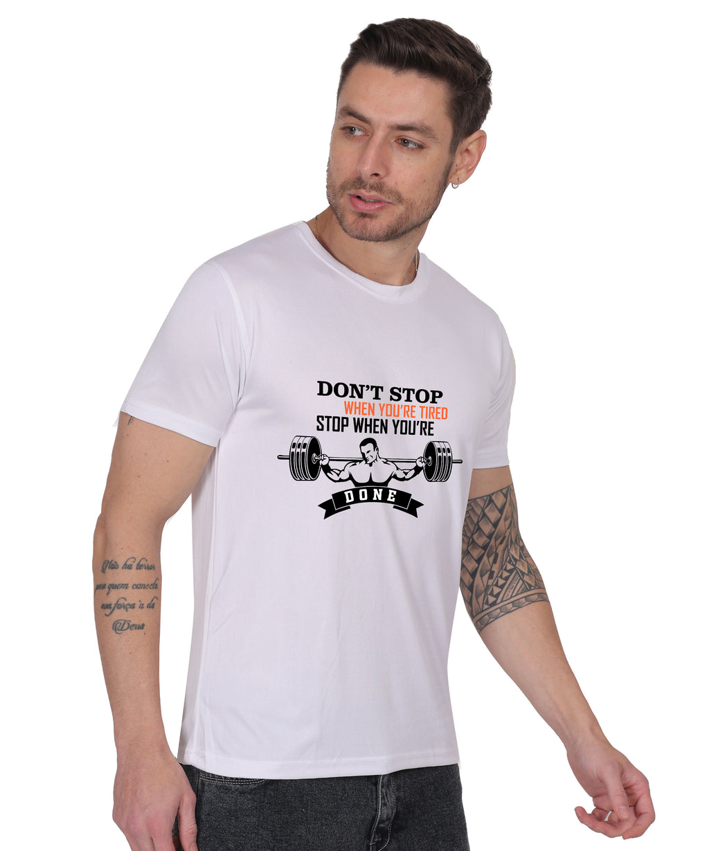 Motivational Gym Workout T-Shirt, Cotton, Short Sleeve, Regular Fit, Barbell Design