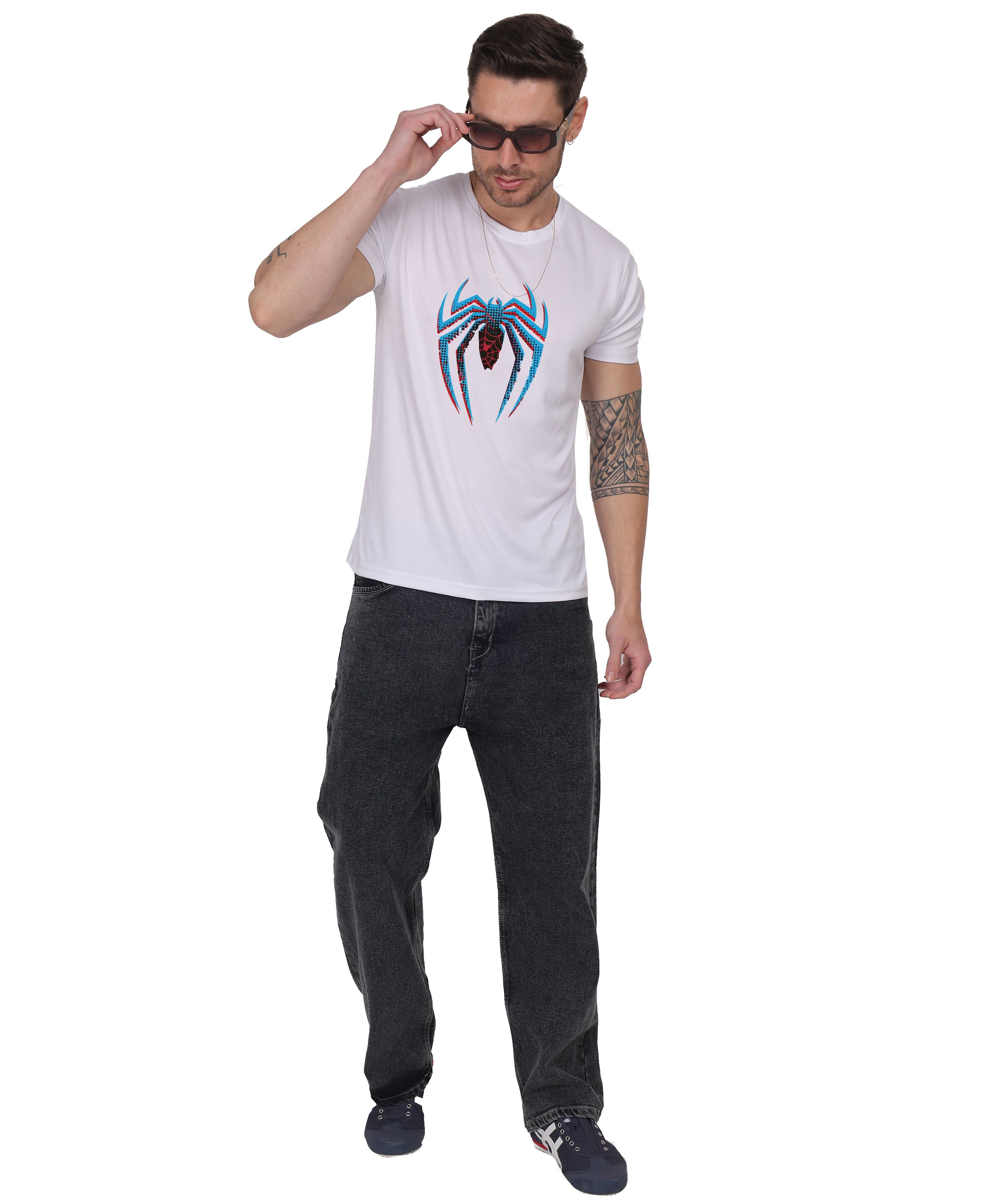 Generic Spider Graphic T-Shirt, Black Cotton, Short Sleeve, Regular Fit, Crew Neck