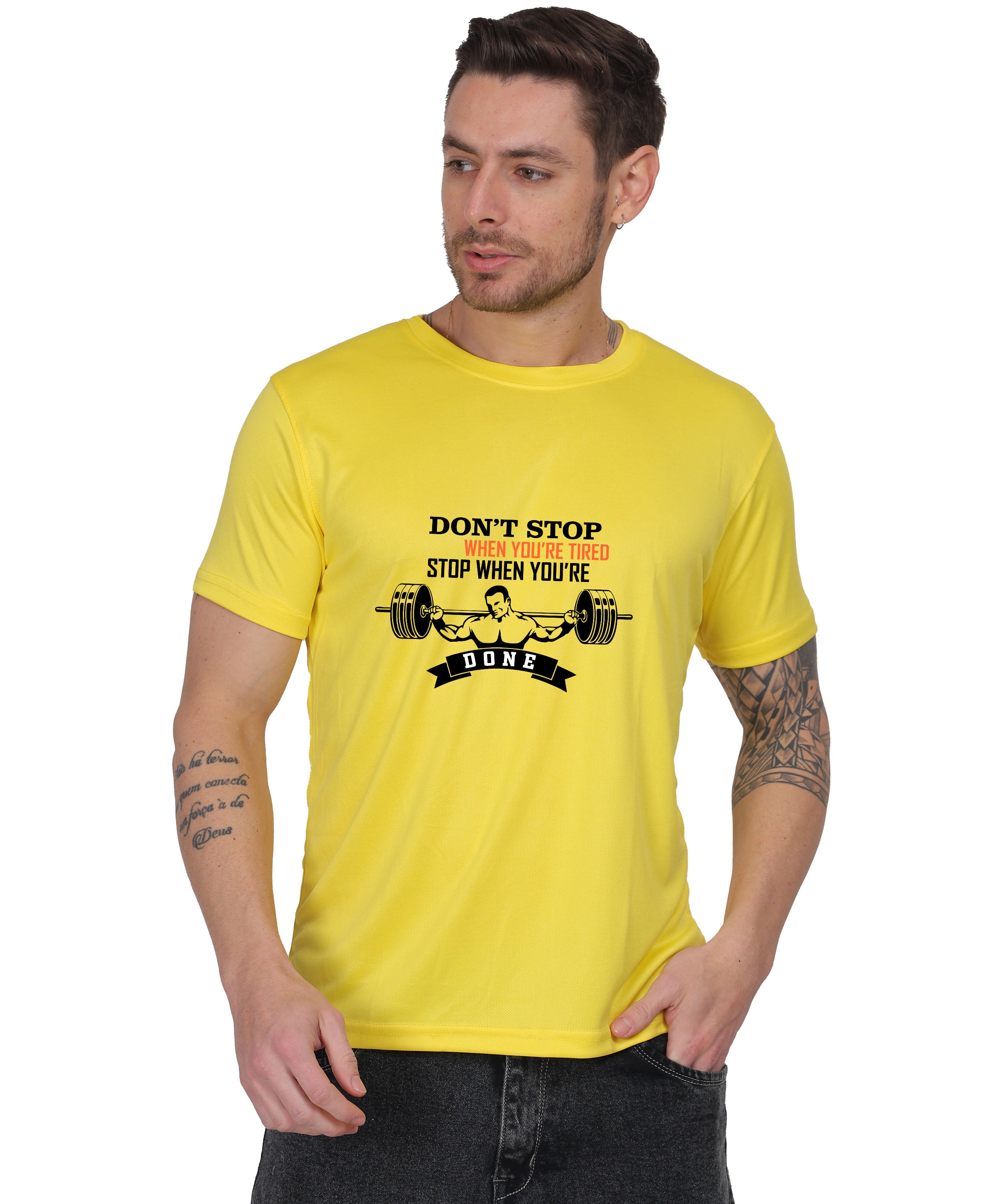Motivational Gym Workout T-Shirt, Cotton, Short Sleeve, Regular Fit, Barbell Design