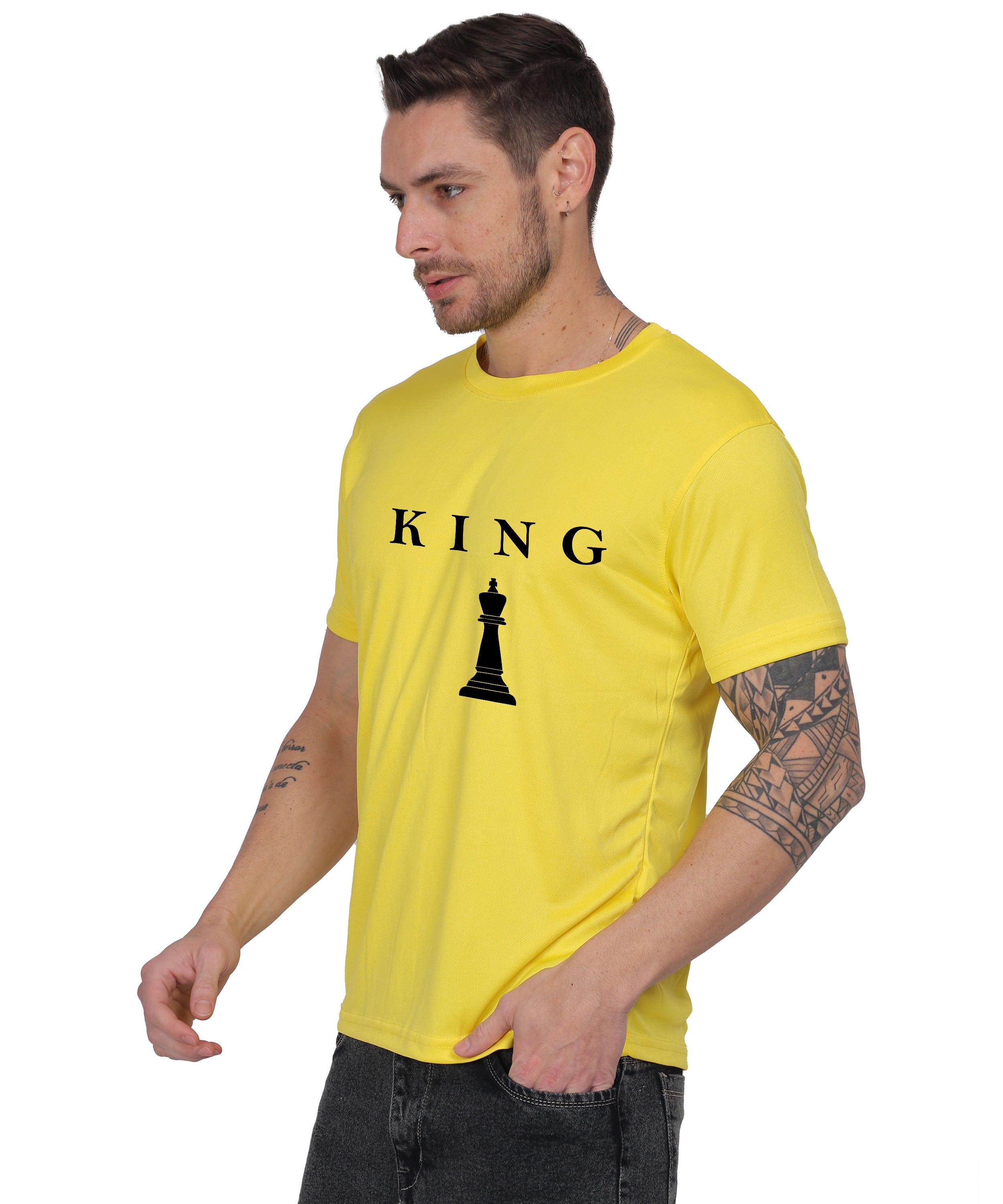 Chess King Graphic Print T-Shirt, Cotton, Round Neck, Short Sleeve, Regular Fit, Casual Wear